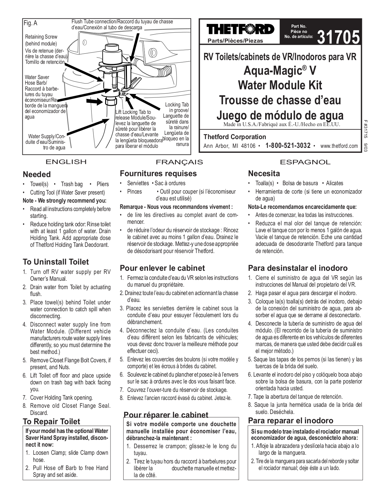 Thetford 31705 User Manual