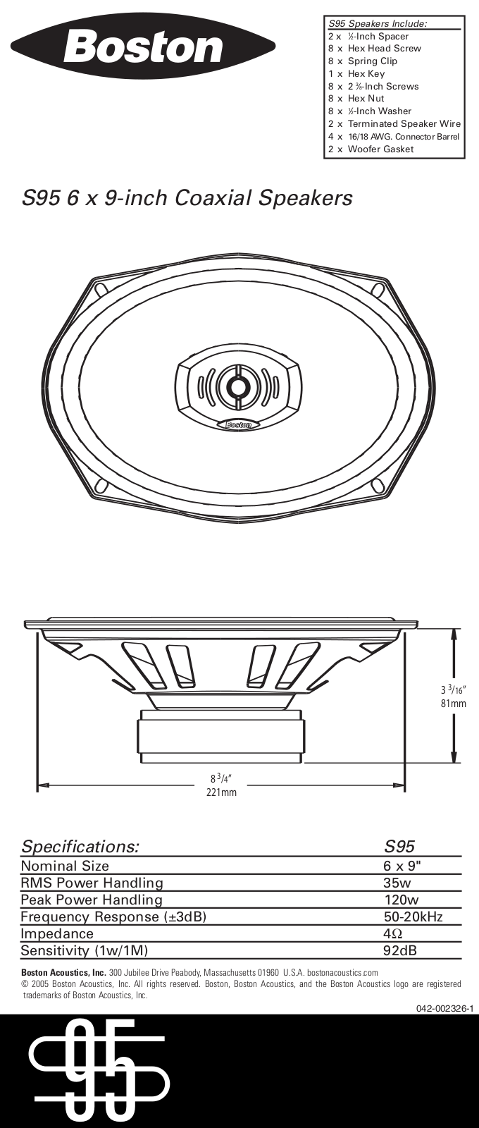 Boston Acoustics S95 User Manual