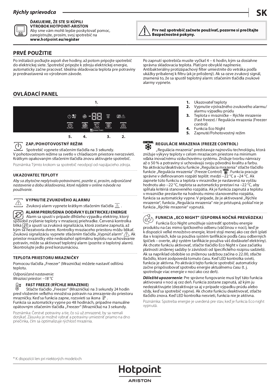 HOTPOINT/ARISTON BF 1801 E F AA Daily Reference Guide