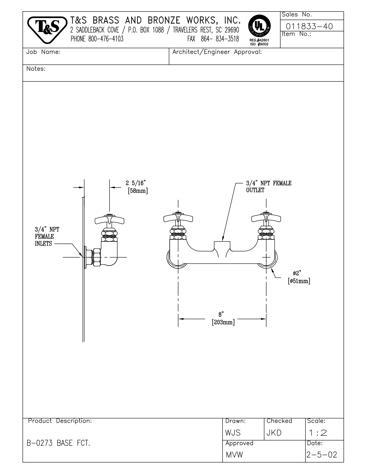 T&S Brass 011833-40 User Manual