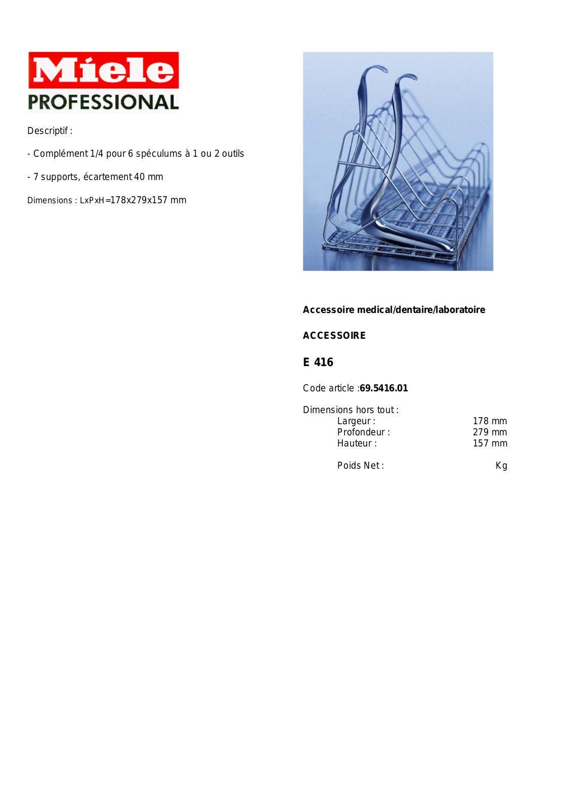 MIELE E 416 DESCRIPTIF User Manual