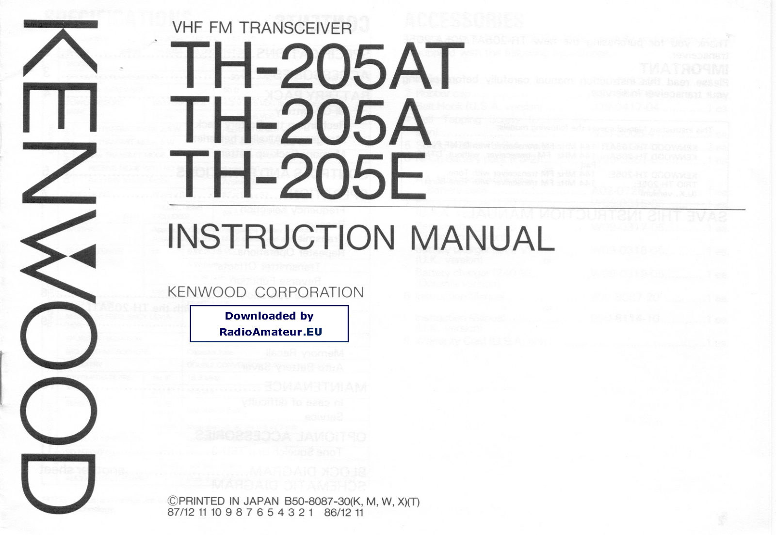 Kenwood TH-205AT, TH-205E, TH-205A Instruction Manual