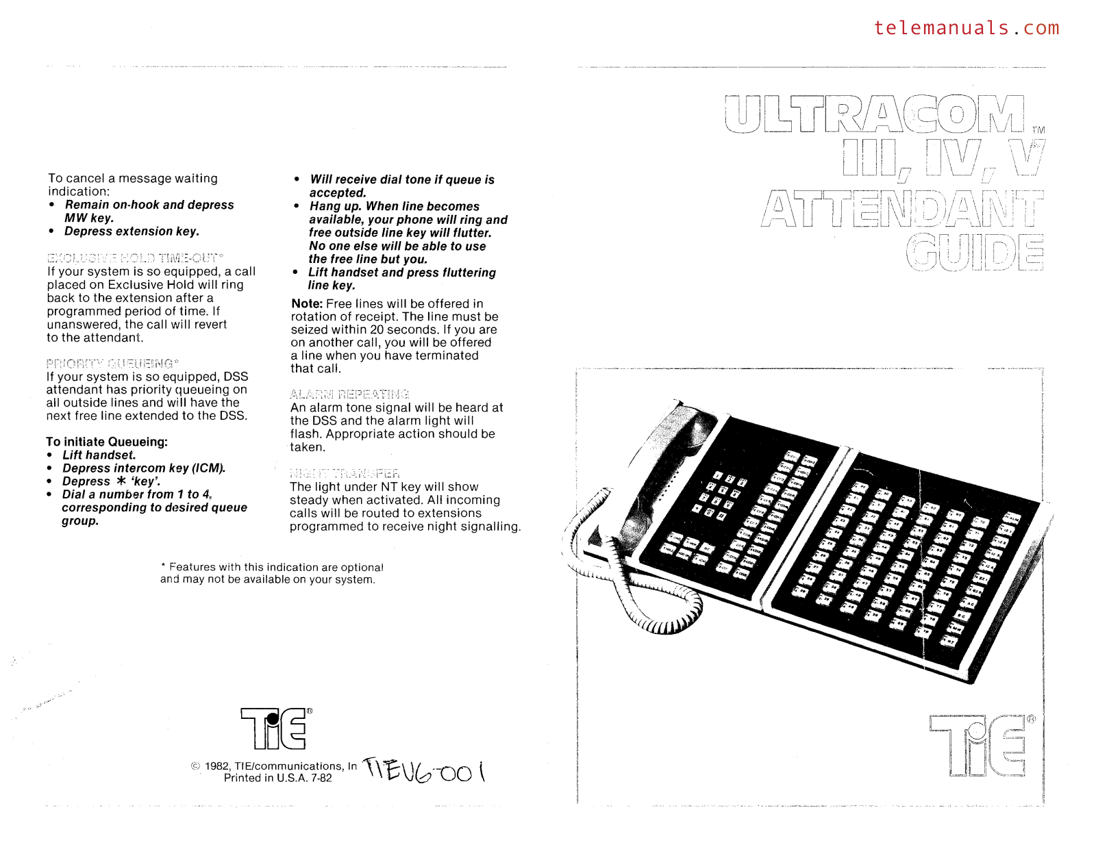 TIE Ultracom III, Ultracom  IV, Ultracom  V User Guide