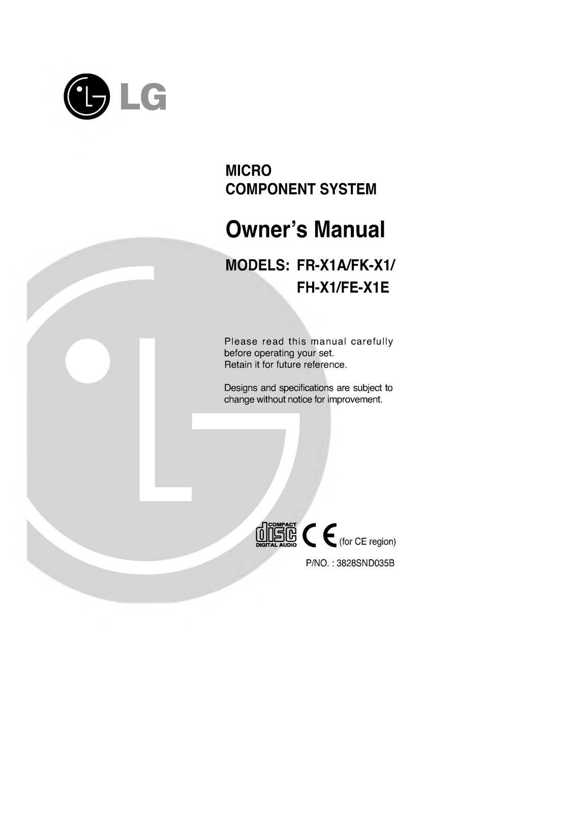 LG FR-X1A, FK-X1, FH-X1 User Manual