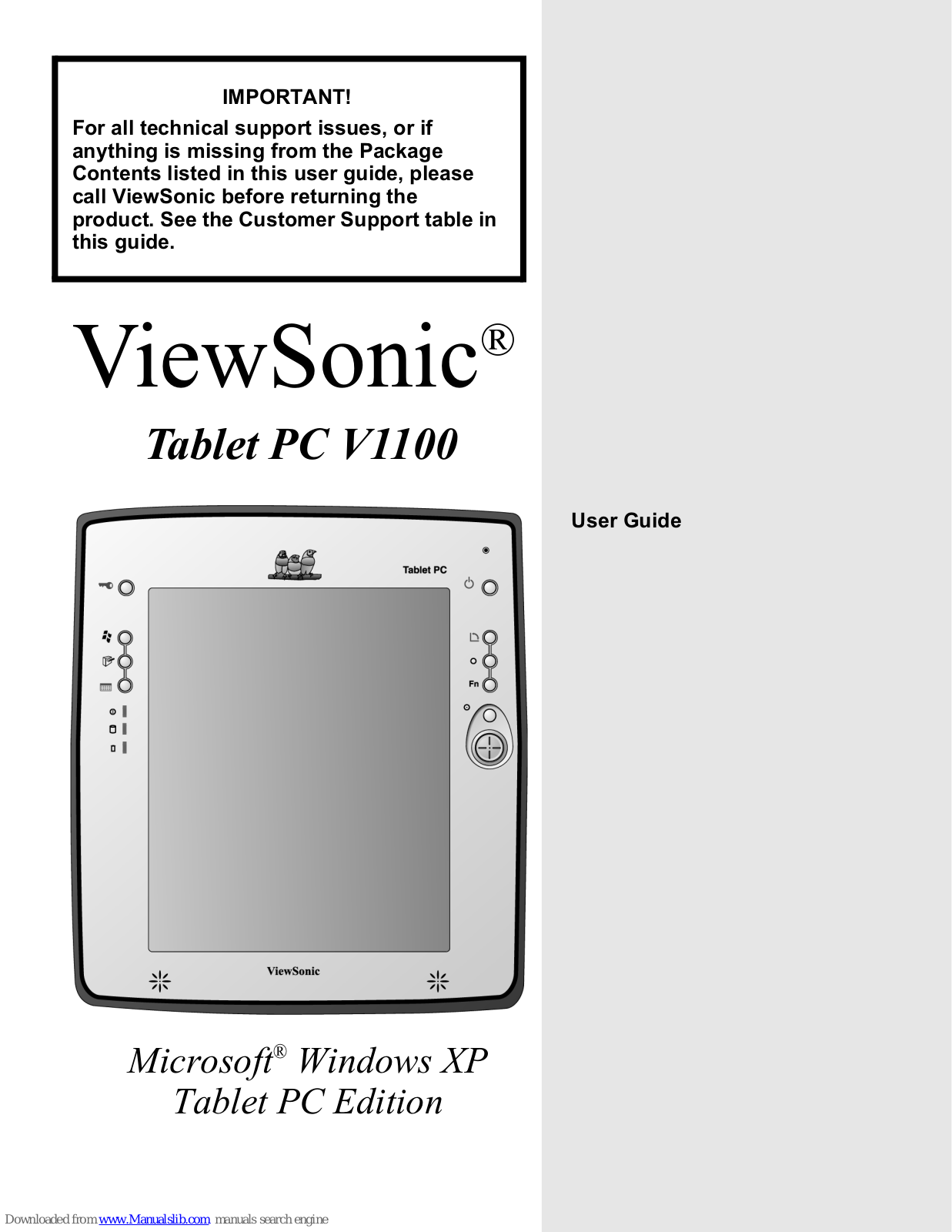 ViewSonic V1100 - Tablet PC Travel Bundle, TPC V1100-B1 - Tablet PC Bundle User Manual