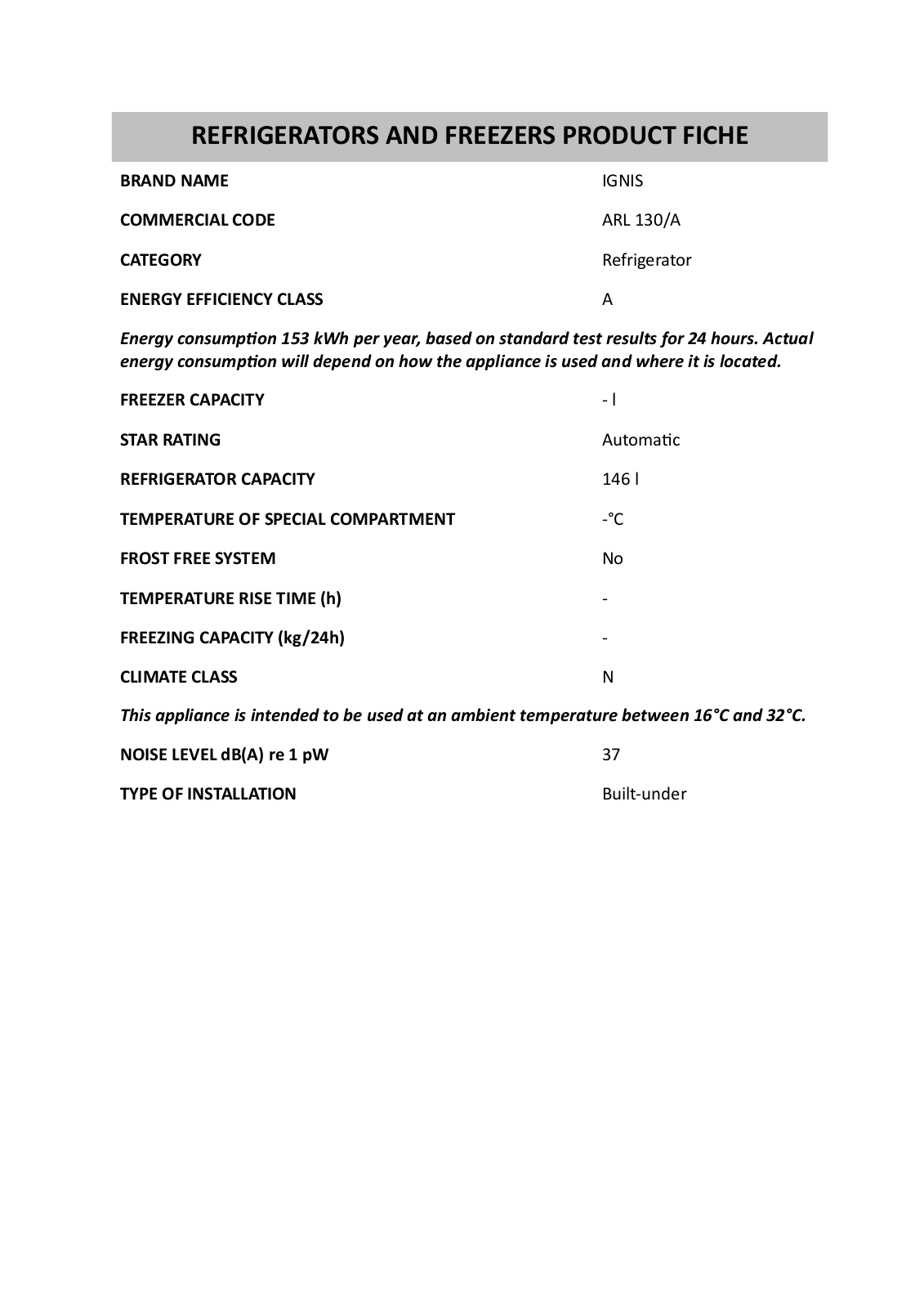 Whirlpool ARL 130/A, PFH 370 A INSTRUCTION FOR USE