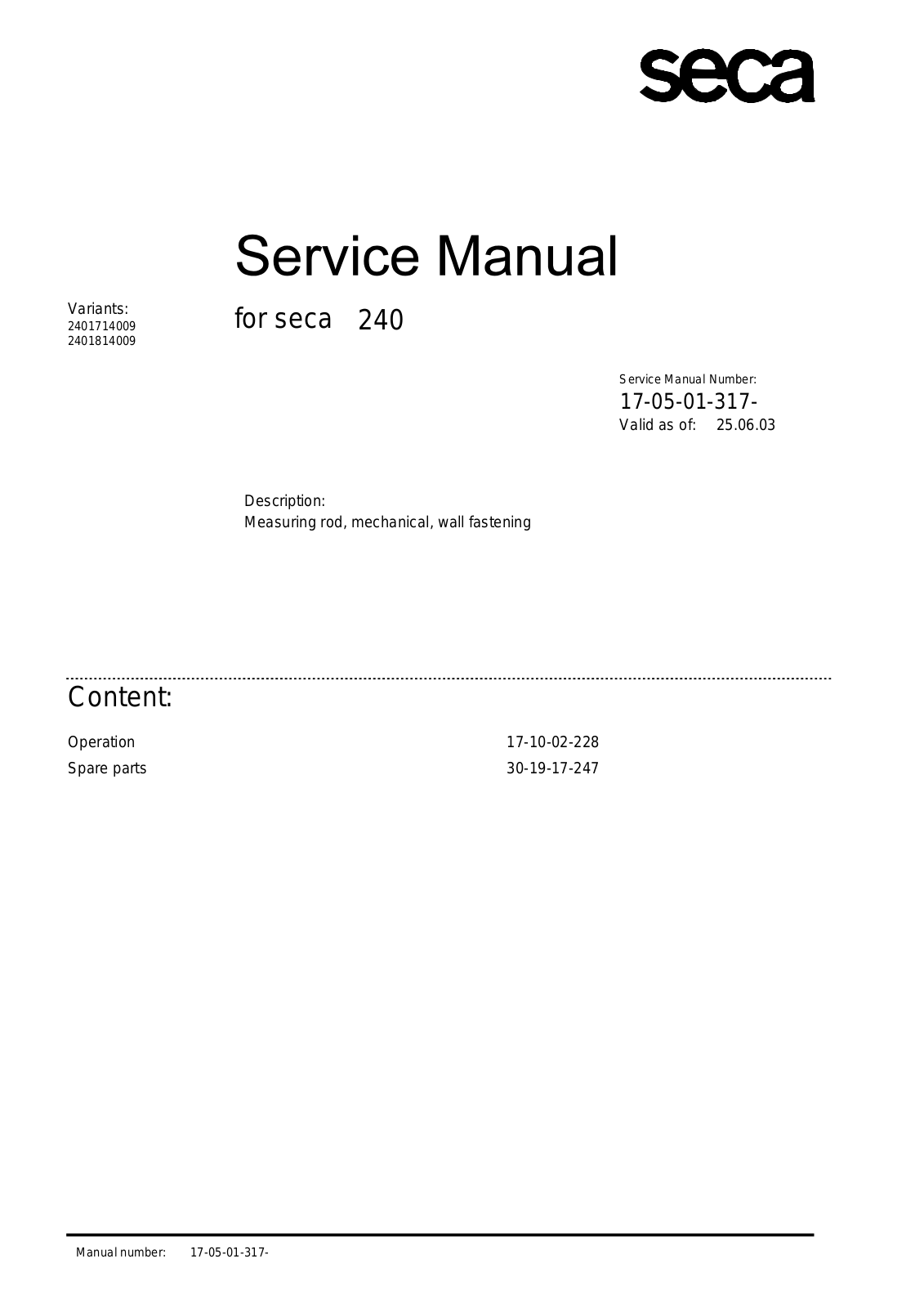 Seca 240 Service Manual