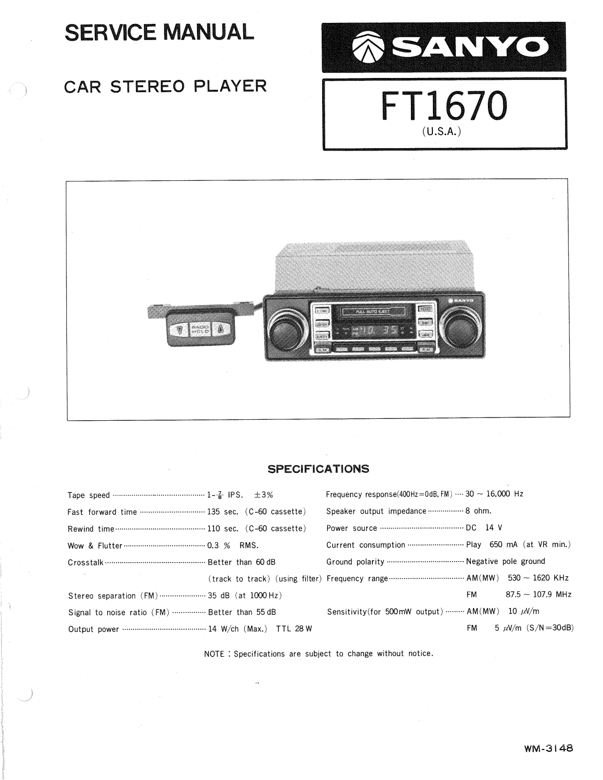 Sanyo FT-1670 Service manual