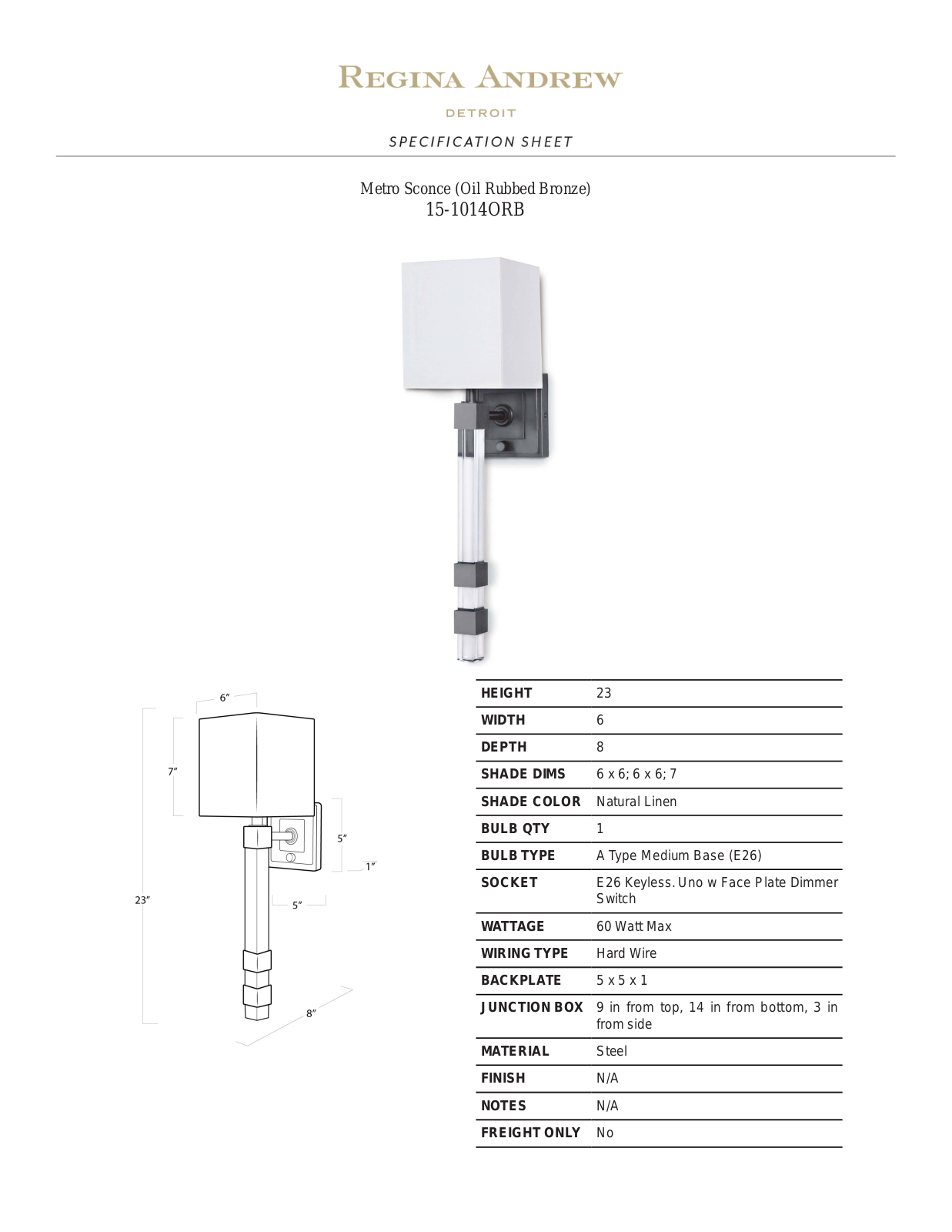 Regina Andrew FUY2221 Specifications