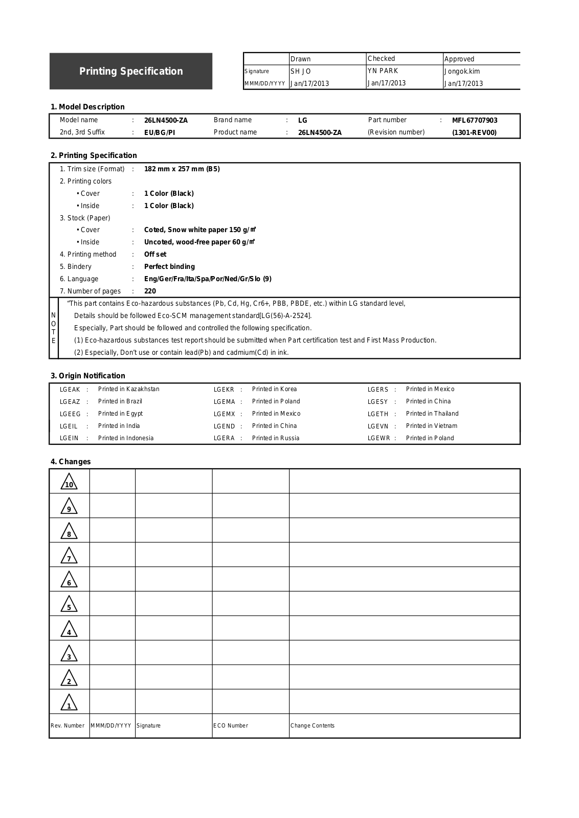 LG 26LN457B User Manual