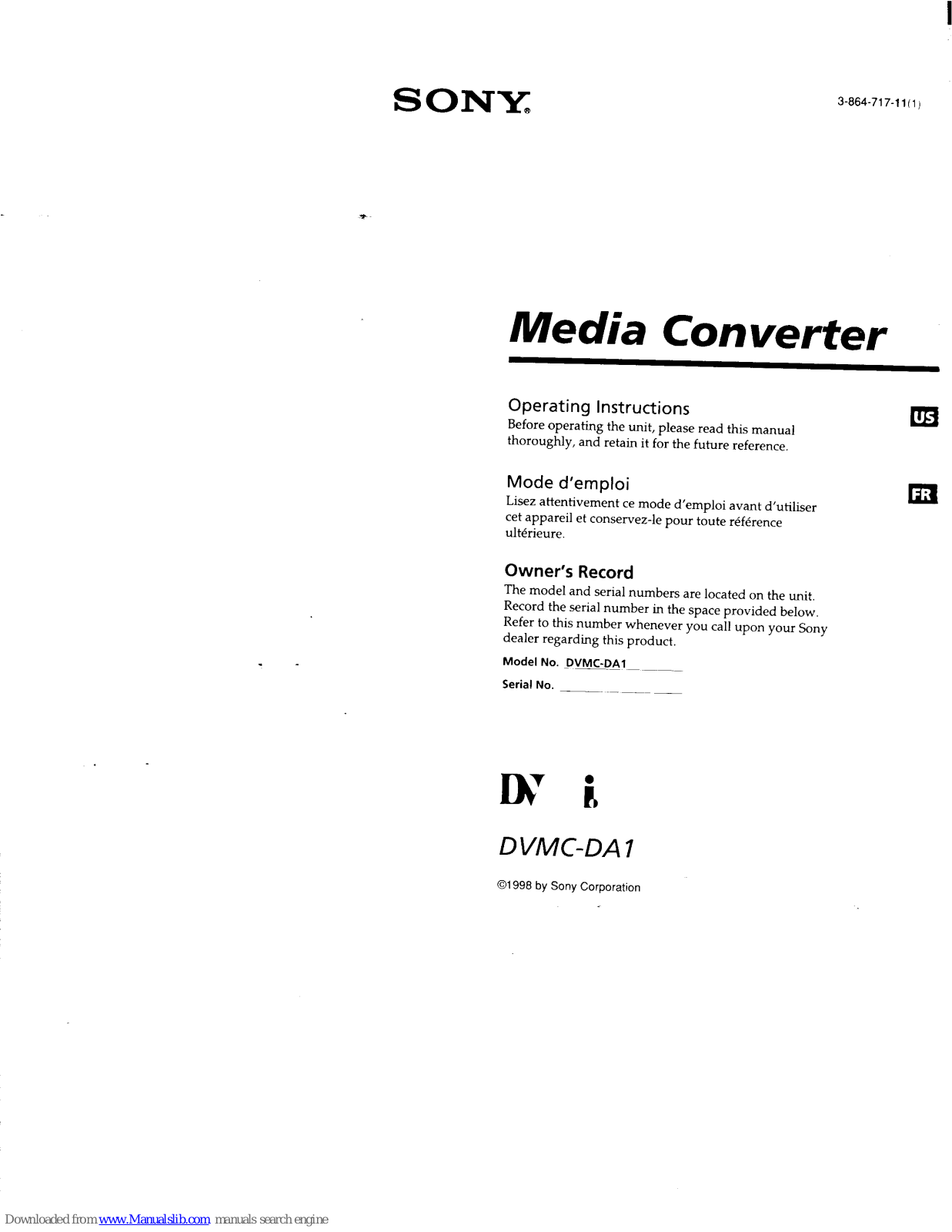 Sony DVMC-DA1 Primary Operating Instructions Manual