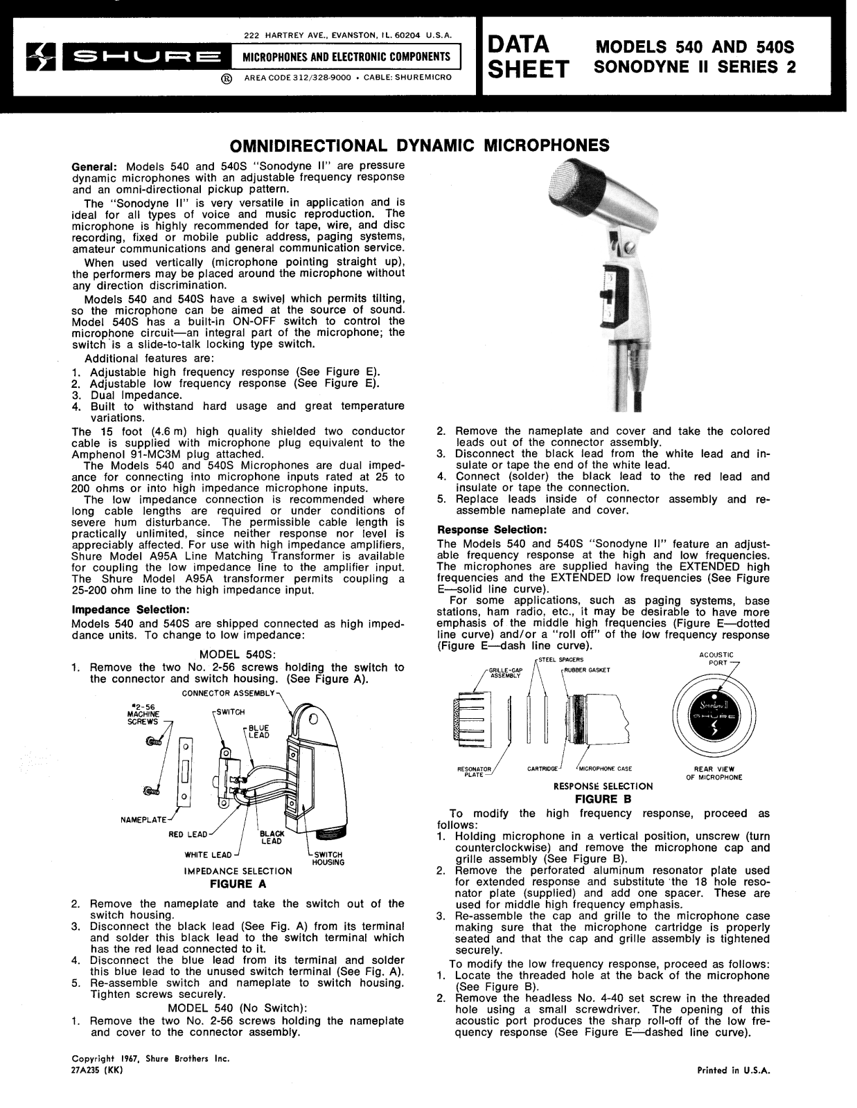 Shure 540, 540S User Guide