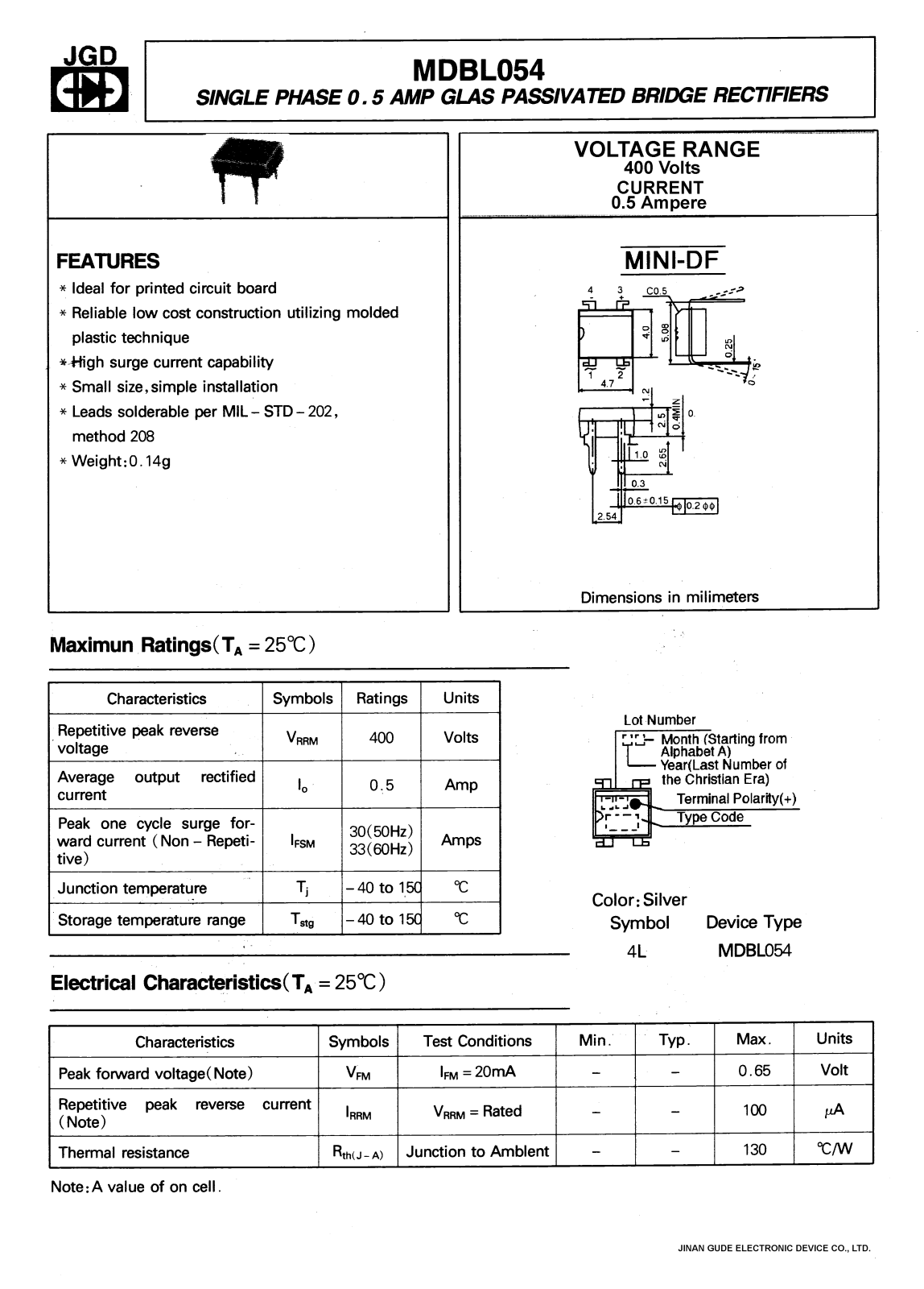 JGD MDBL054 Datasheet