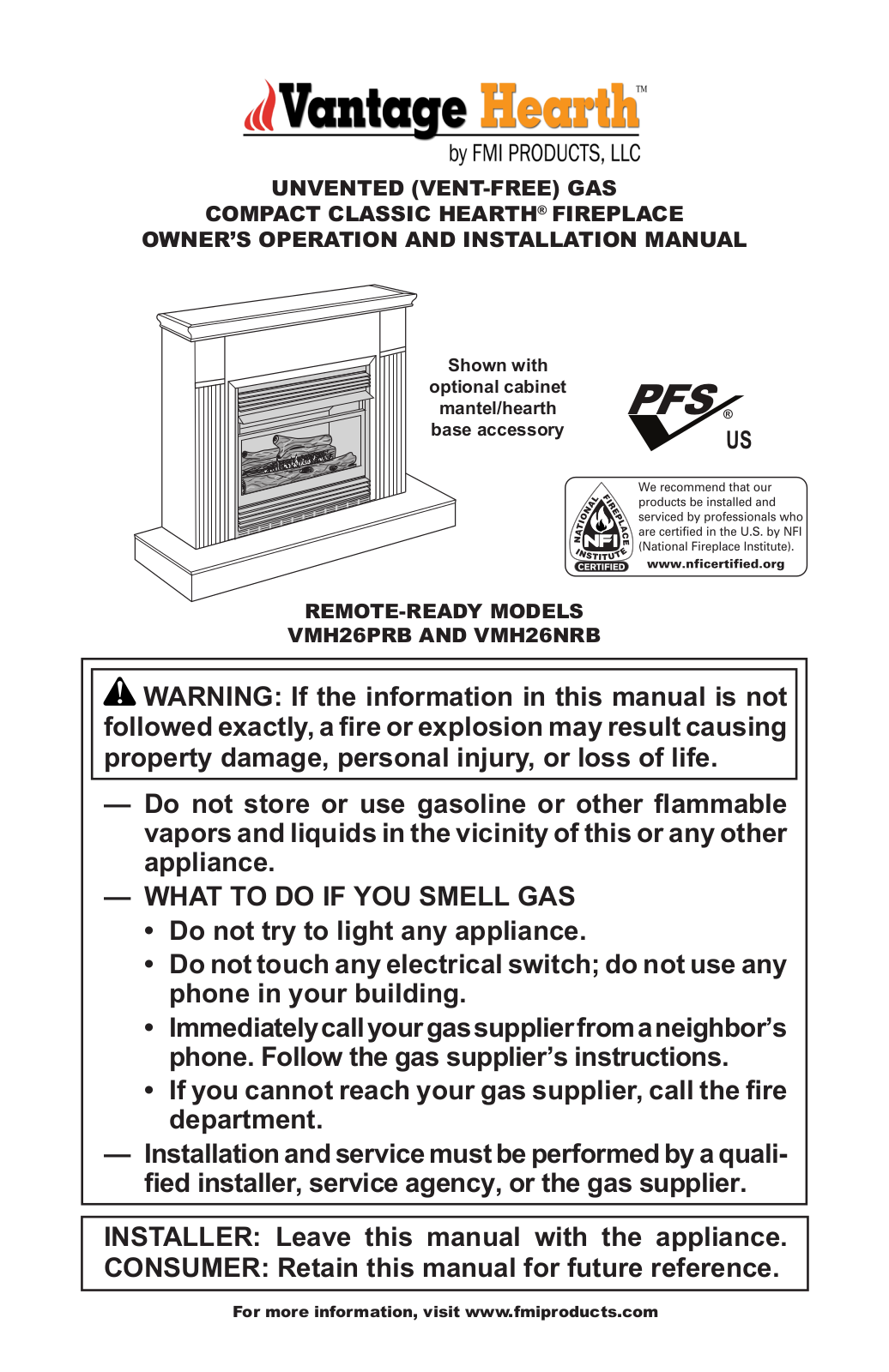Vantage Hearth COMPACT CLASSIC HEARTH, COMPACT CLASSIC HEARTH VMH26PRB, COMPACT CLASSIC HEARTH VMH26NRB Installation Manual - ManualMachine.com