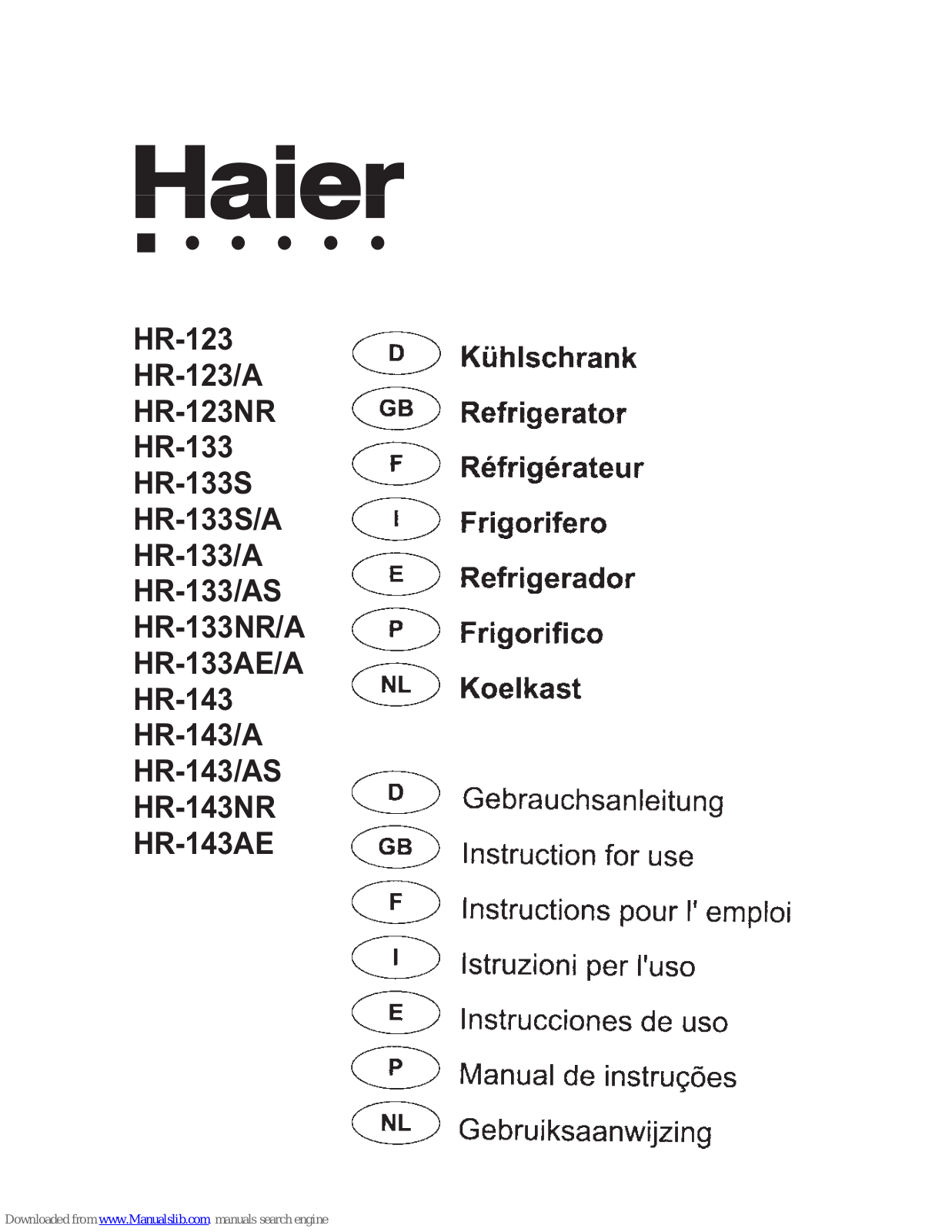 Haier HR-133AE, ADP6852, HLK1140, HR-123AE, HR-123AESS User Manual - ManualMachine.com