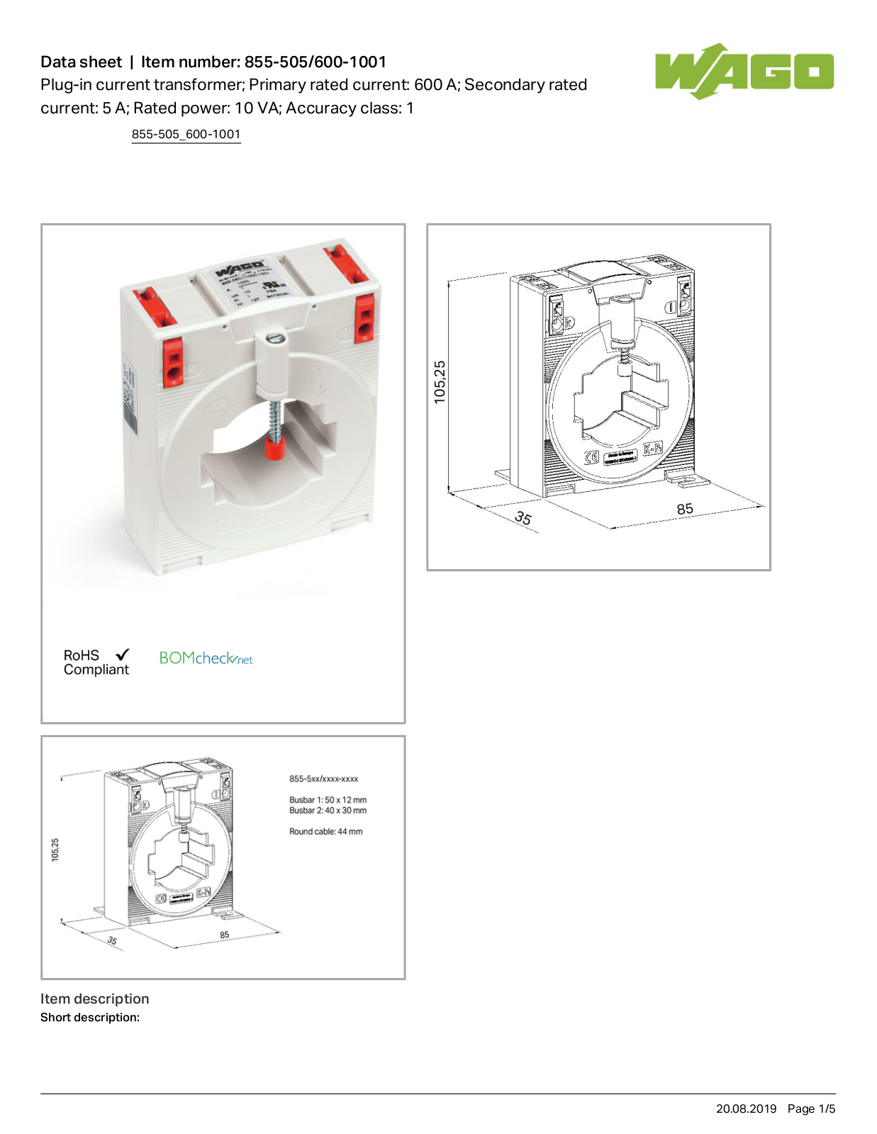 Wago 855-505/600-1001 Data Sheet