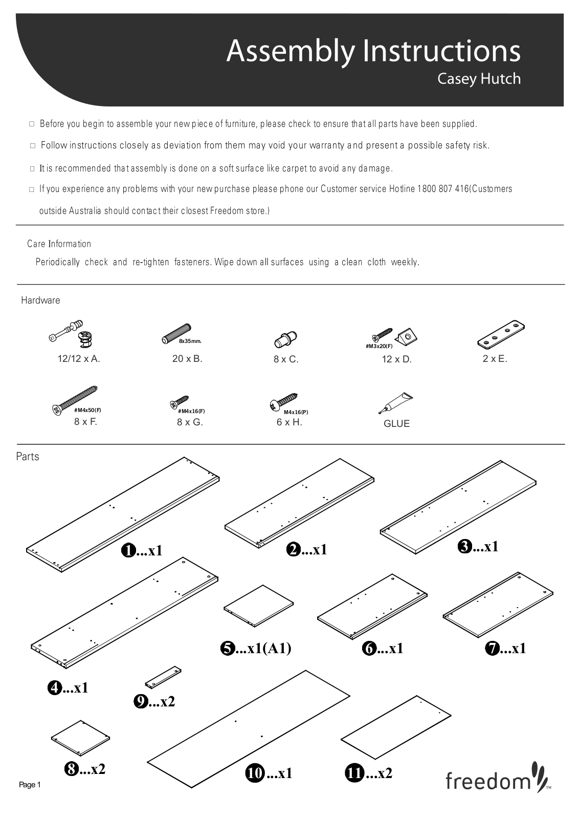 Freedom Casey Hutch Assembly Instruction