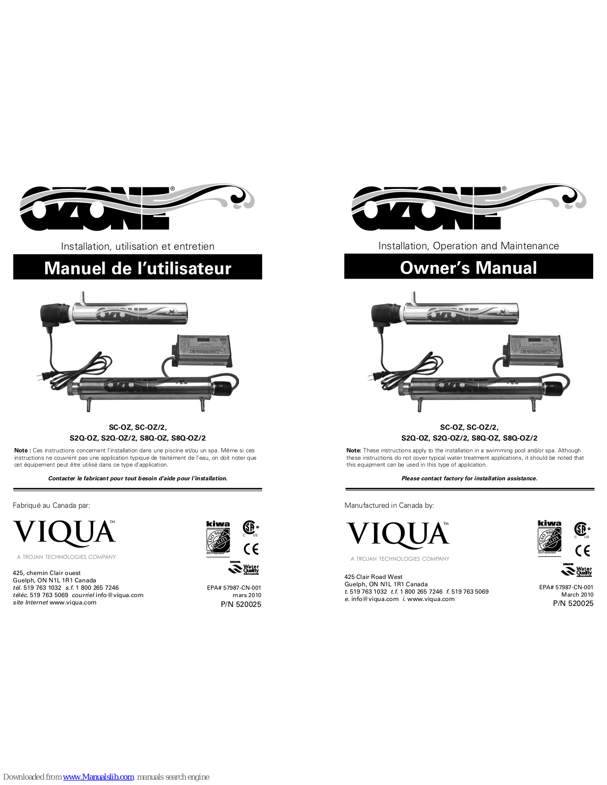 Ozone SC-OZ, S2Q-OZ/2, S2Q-OZ, S8Q-OZ/2, S8Q-OZ Owner's Manual