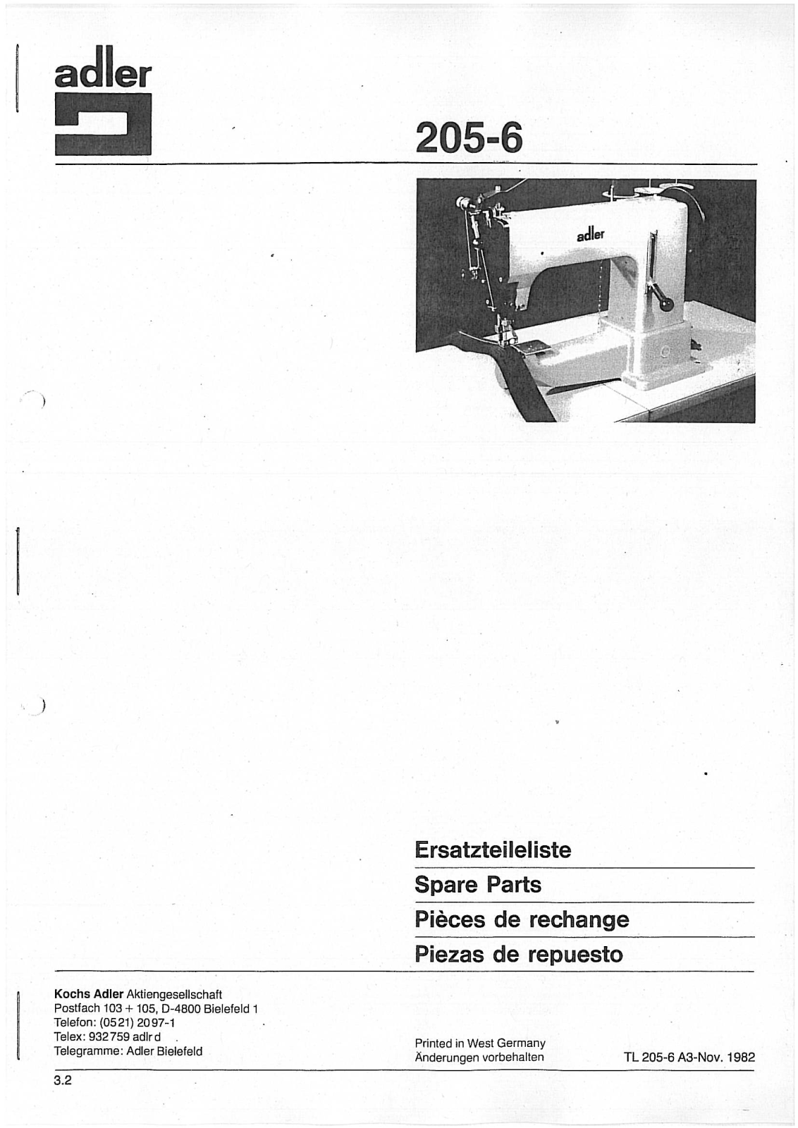 Durkopp Adler 205-6 Parts Book