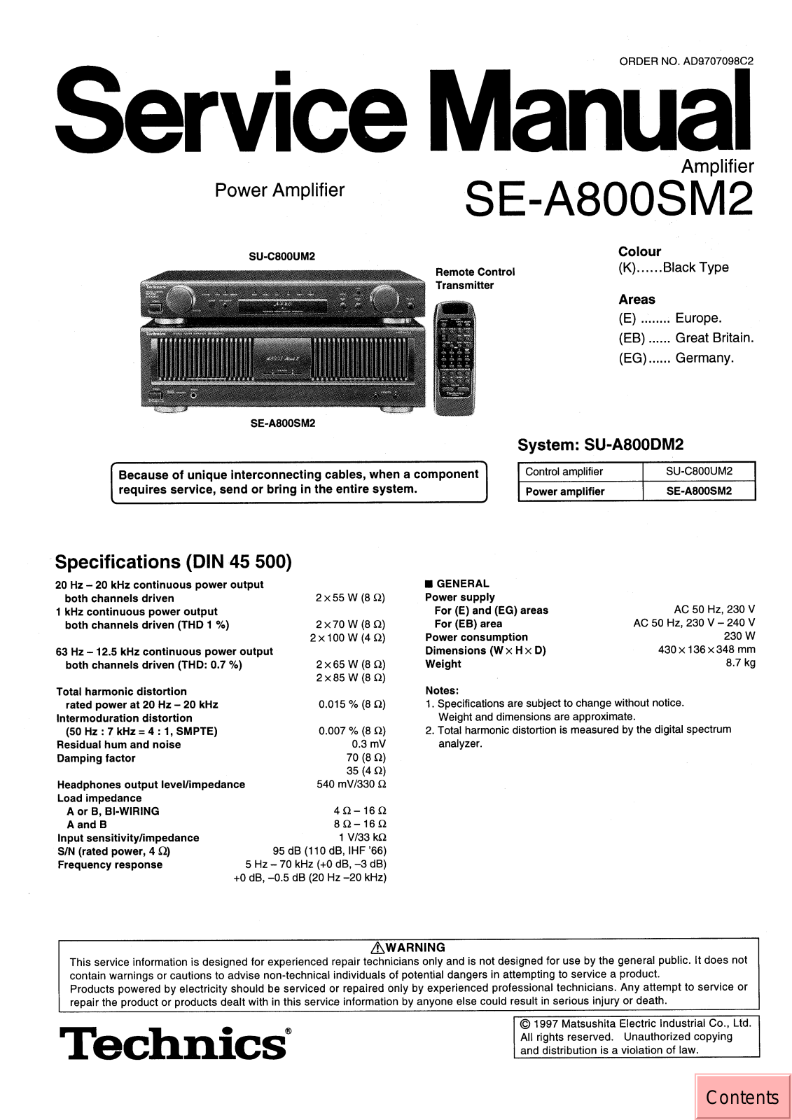 Technics SEA-800-SM-2 Service manual