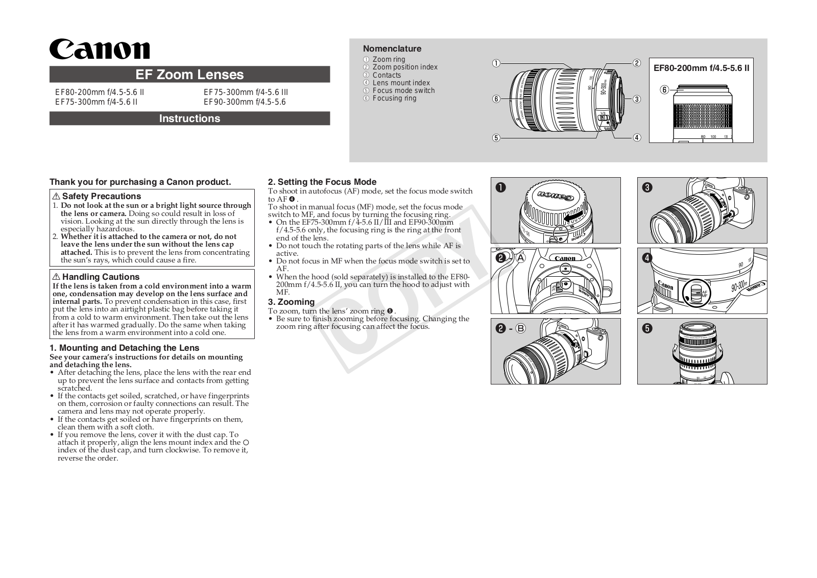 Canon EF 90-300mm F4.5-5.6 User Guide