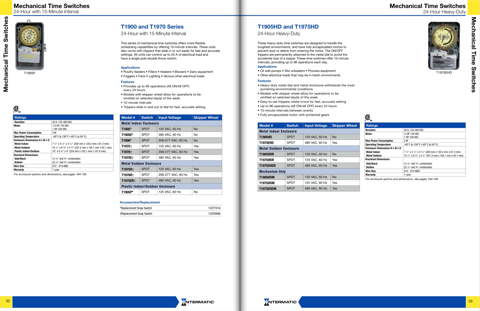 Intermatic T1900 Series, T1970 Series, T1905HD, T1975HD Catalog Page