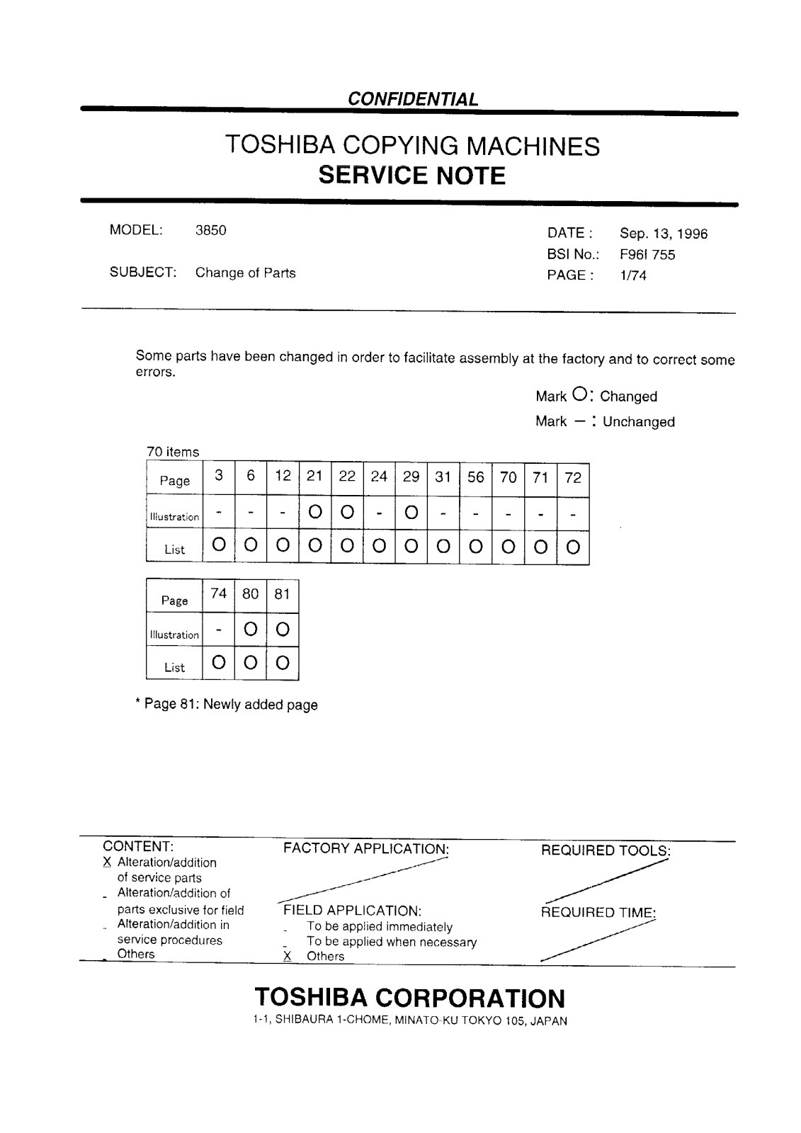 Toshiba f96i755 Service Note