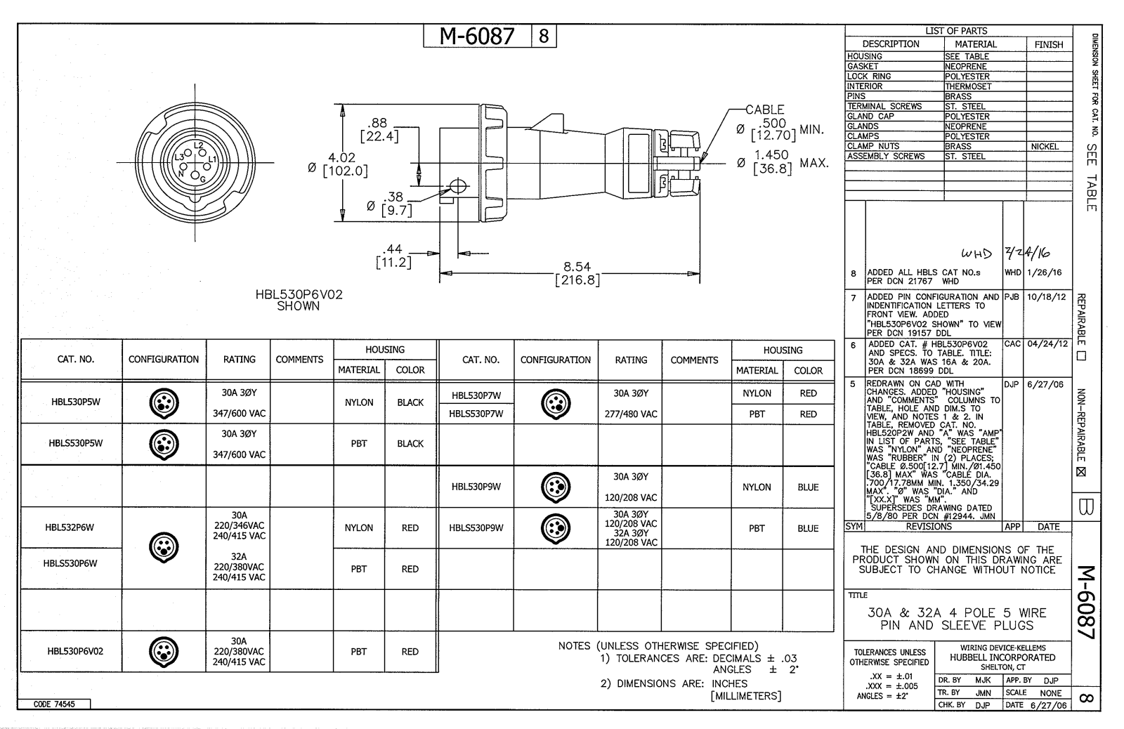 Hubbell HBL530P5W Reference Drawing