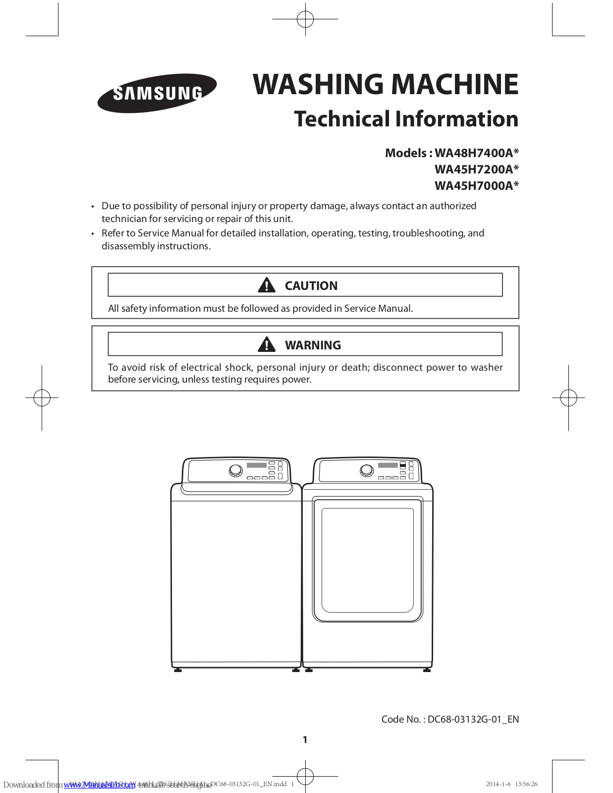 Samsung WA45H7200A Series, WA48H7400A Series, WA45H7000A Series Technical Information Manual