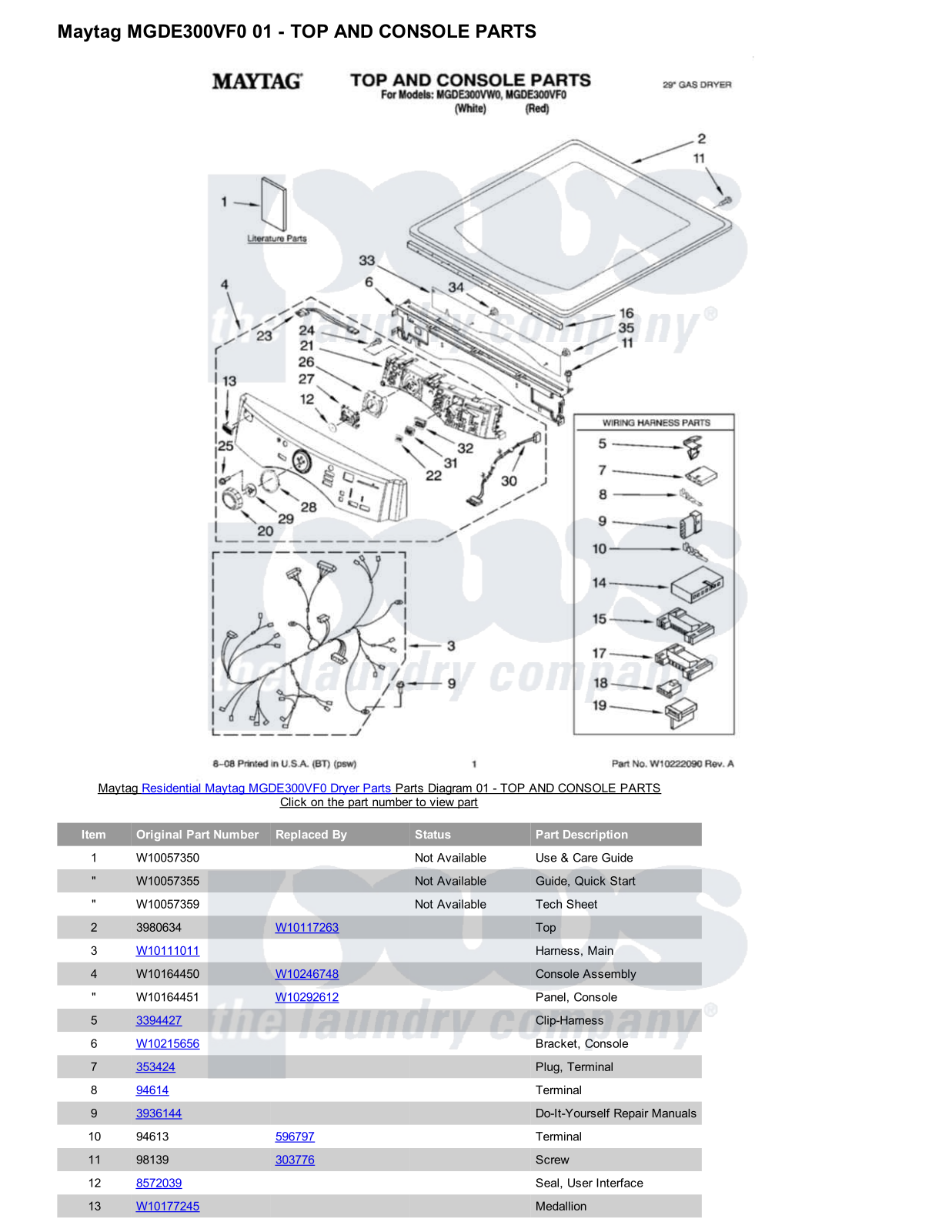 Maytag MGDE300VF0 Parts Diagram