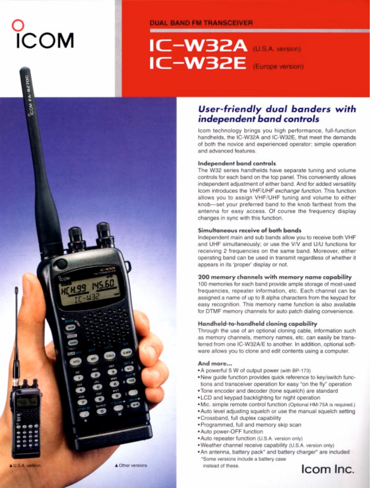 Icom IC-W32A, IC-W32E User Manual