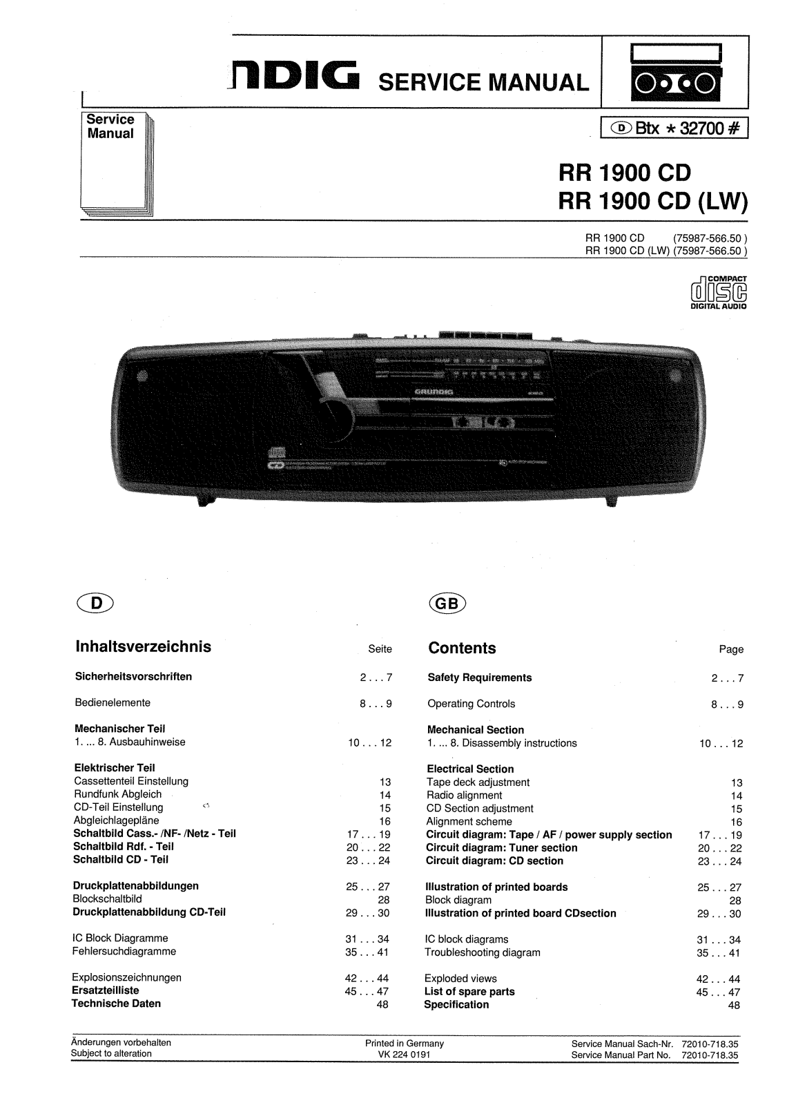 Grundig RR-1900-CD Service Manual