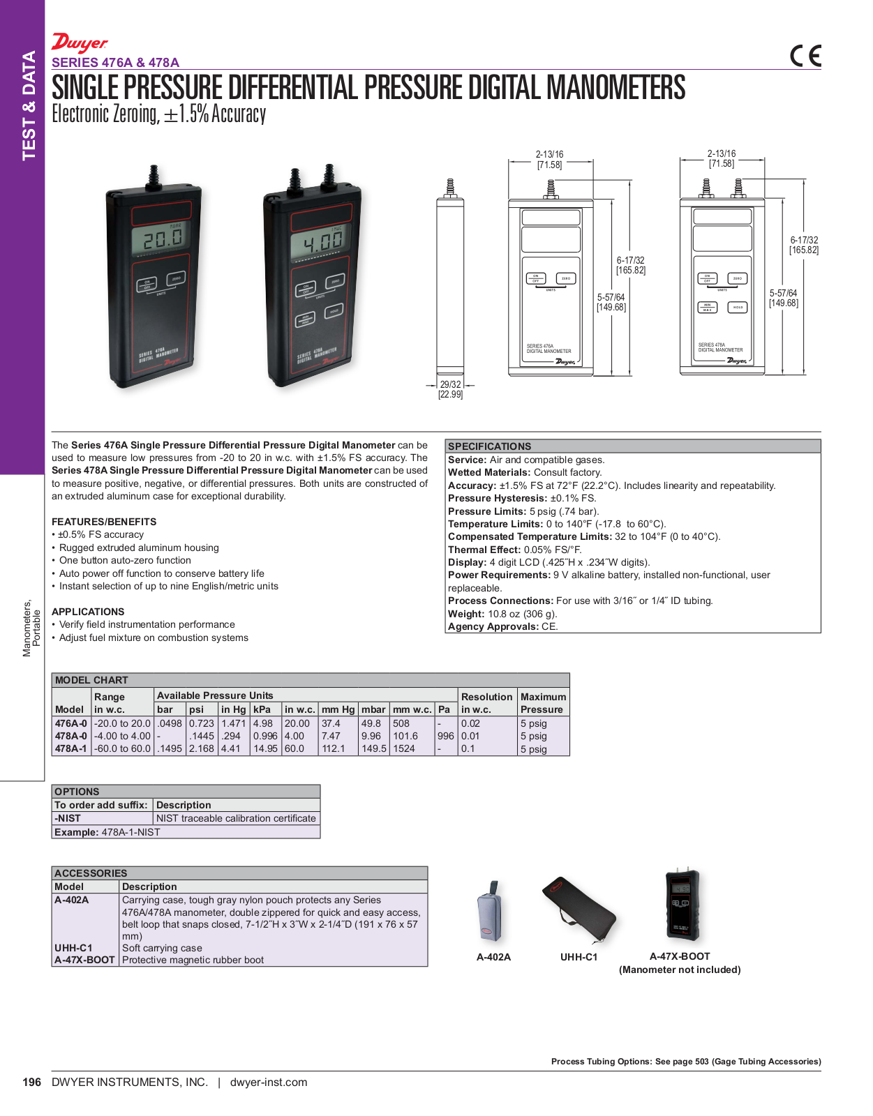 Dwyer Instruments 476A Specifications