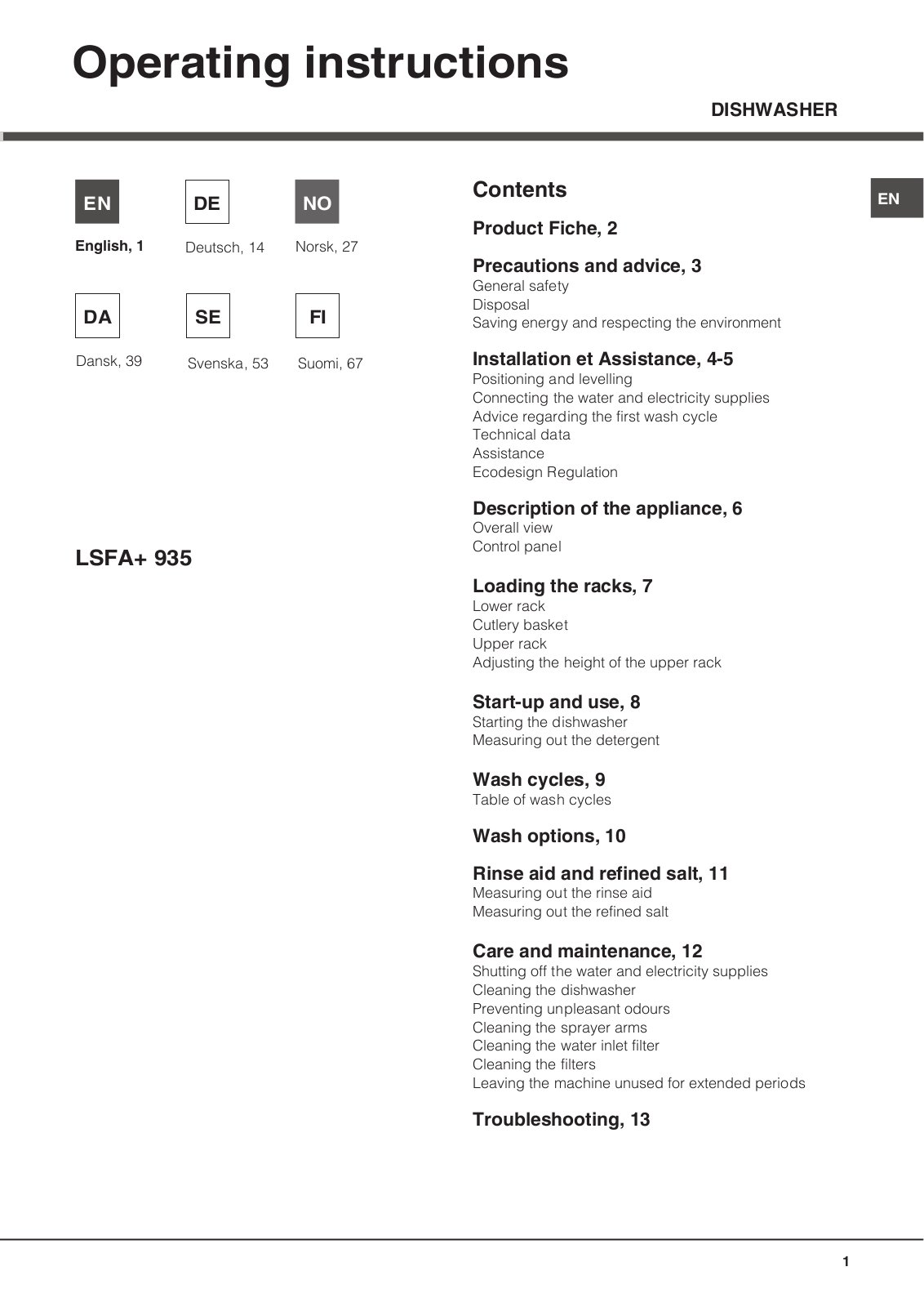 Hotpoint LSFA 935 SK User Manual