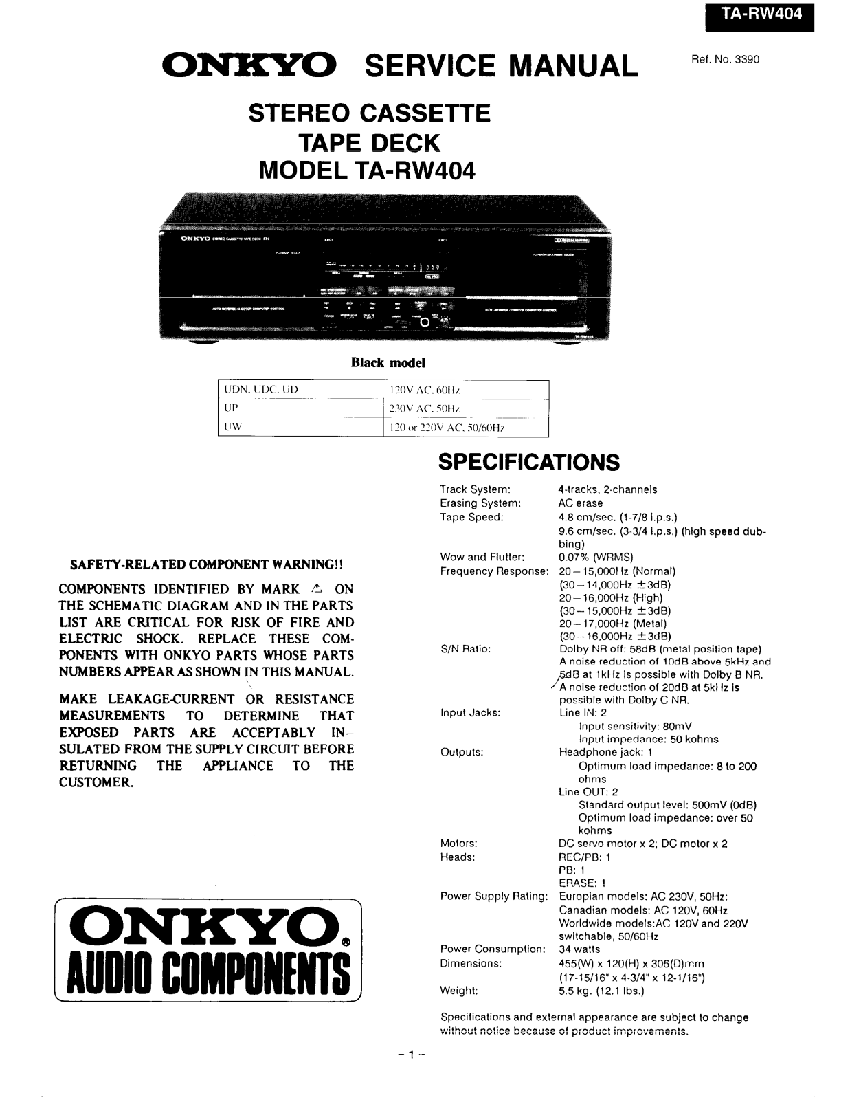 Onkyo TARW-404 Service manual