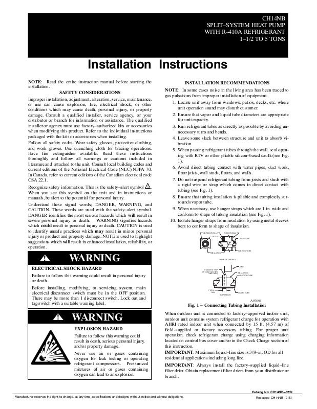 Bryant-Carrier CH14NB Installation Manual