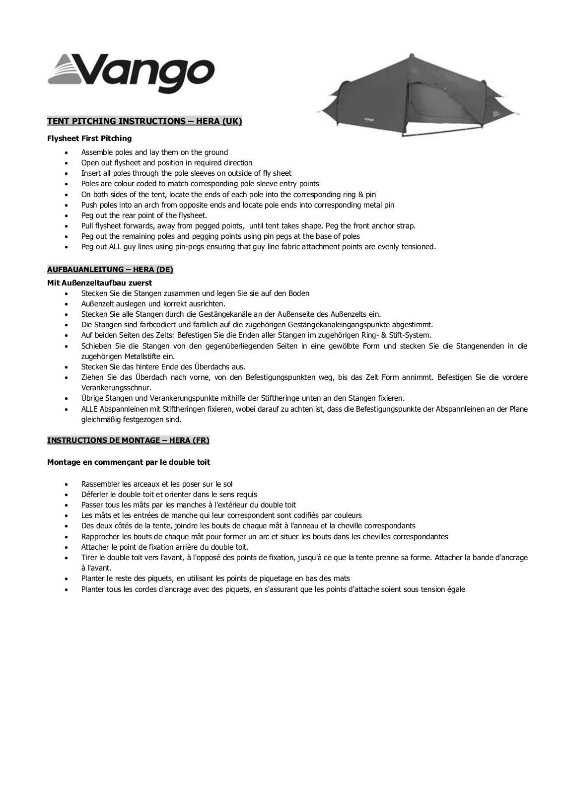 Vango Hera 300, Hera 200 User Manual