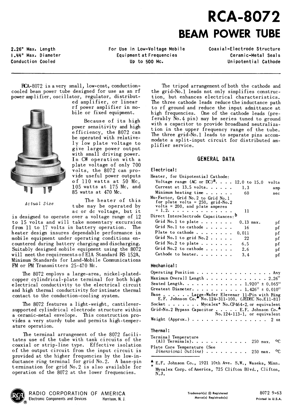 Datasheet RCA-8072 Specification - ManualMachine.com