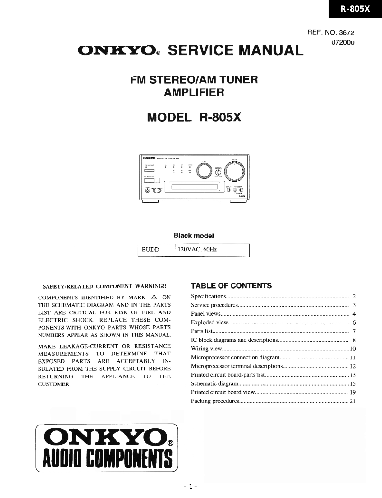 Onkyo R-805-X Service Manual