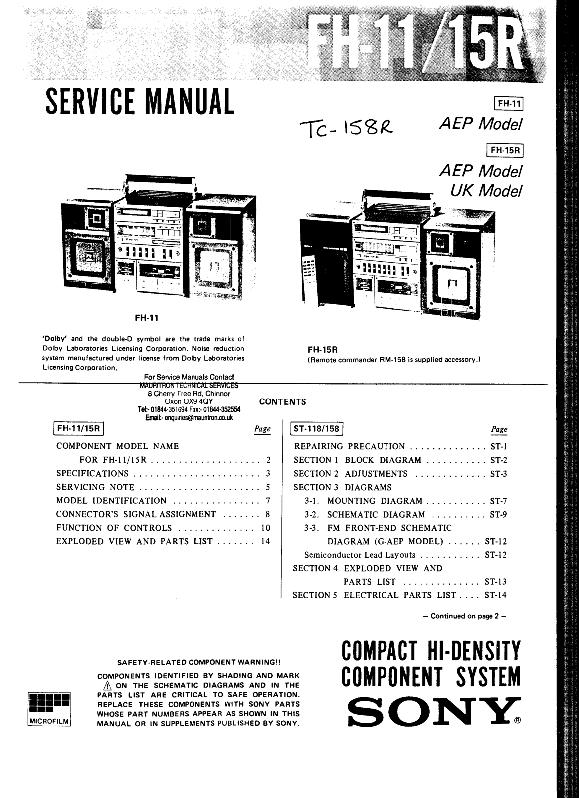 Sony FH-15-R Service manual