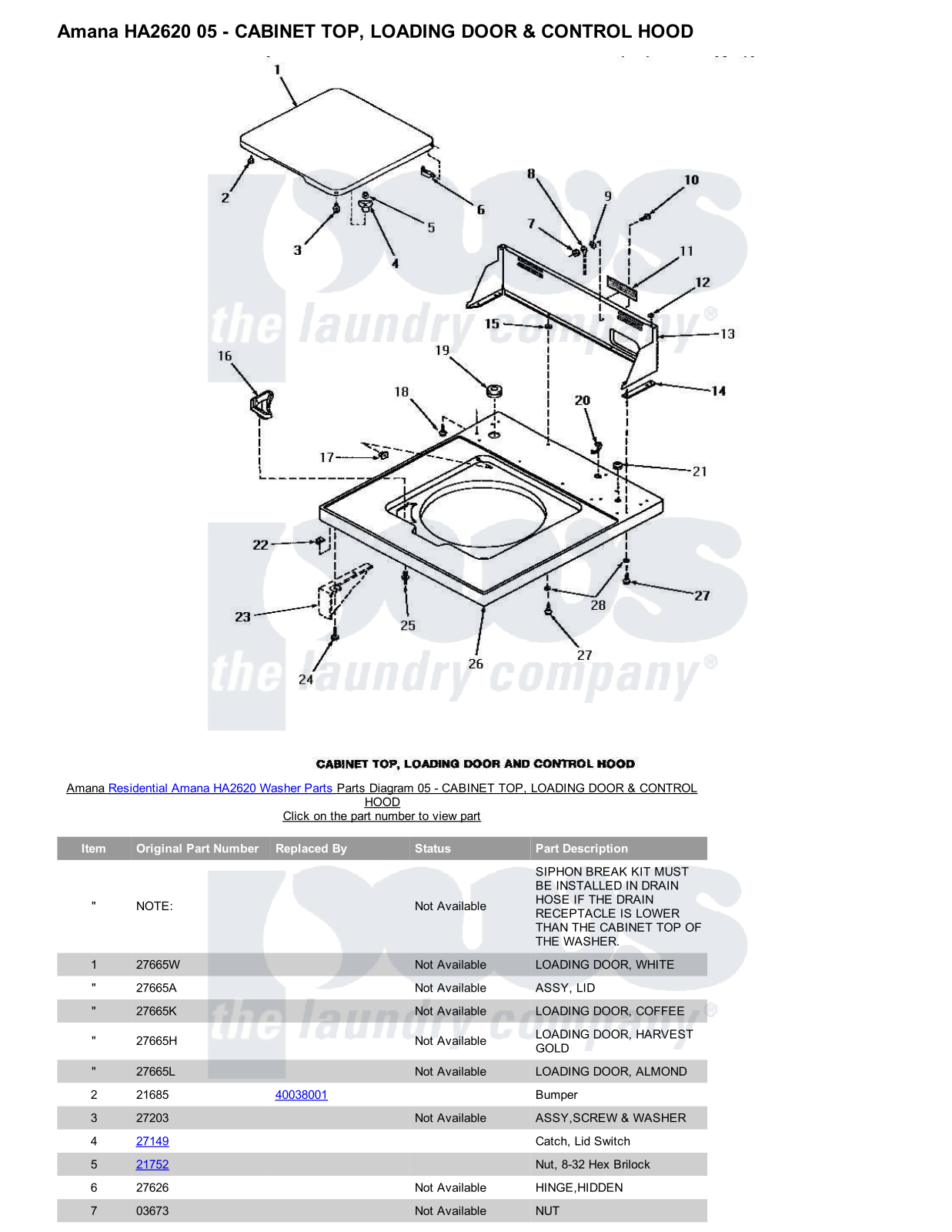 Amana HA2620 Parts Diagram