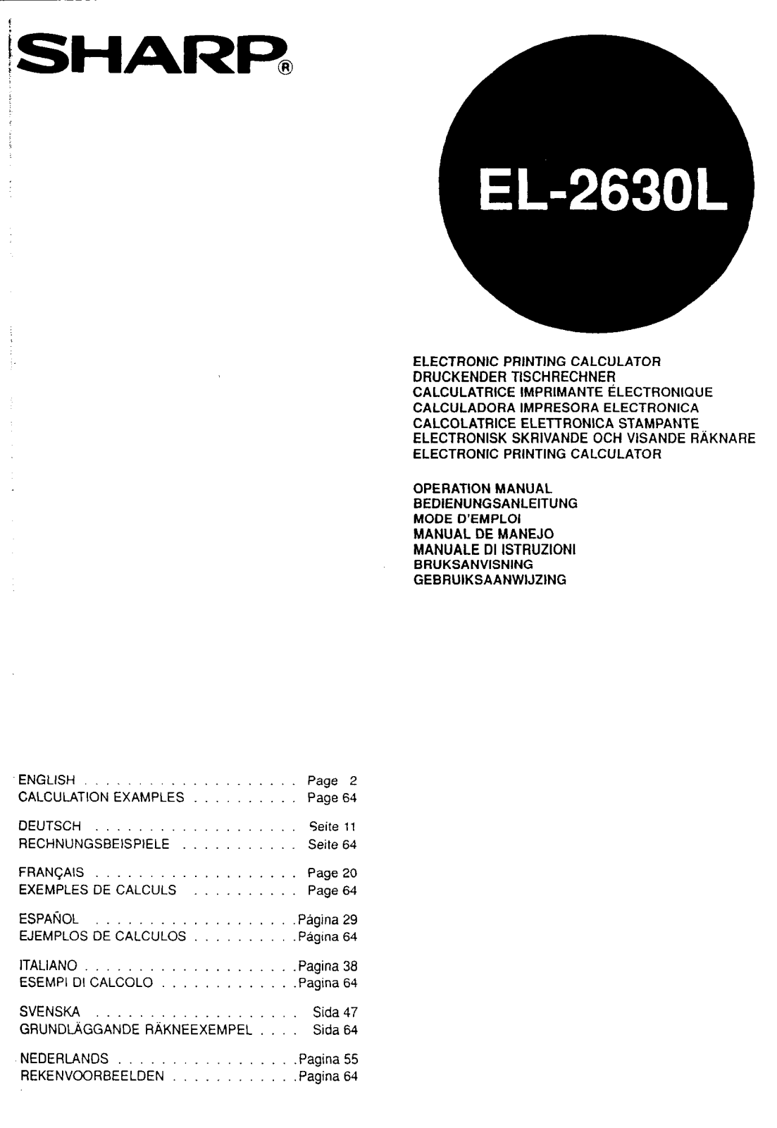 Sharp EL-2630L User Manual