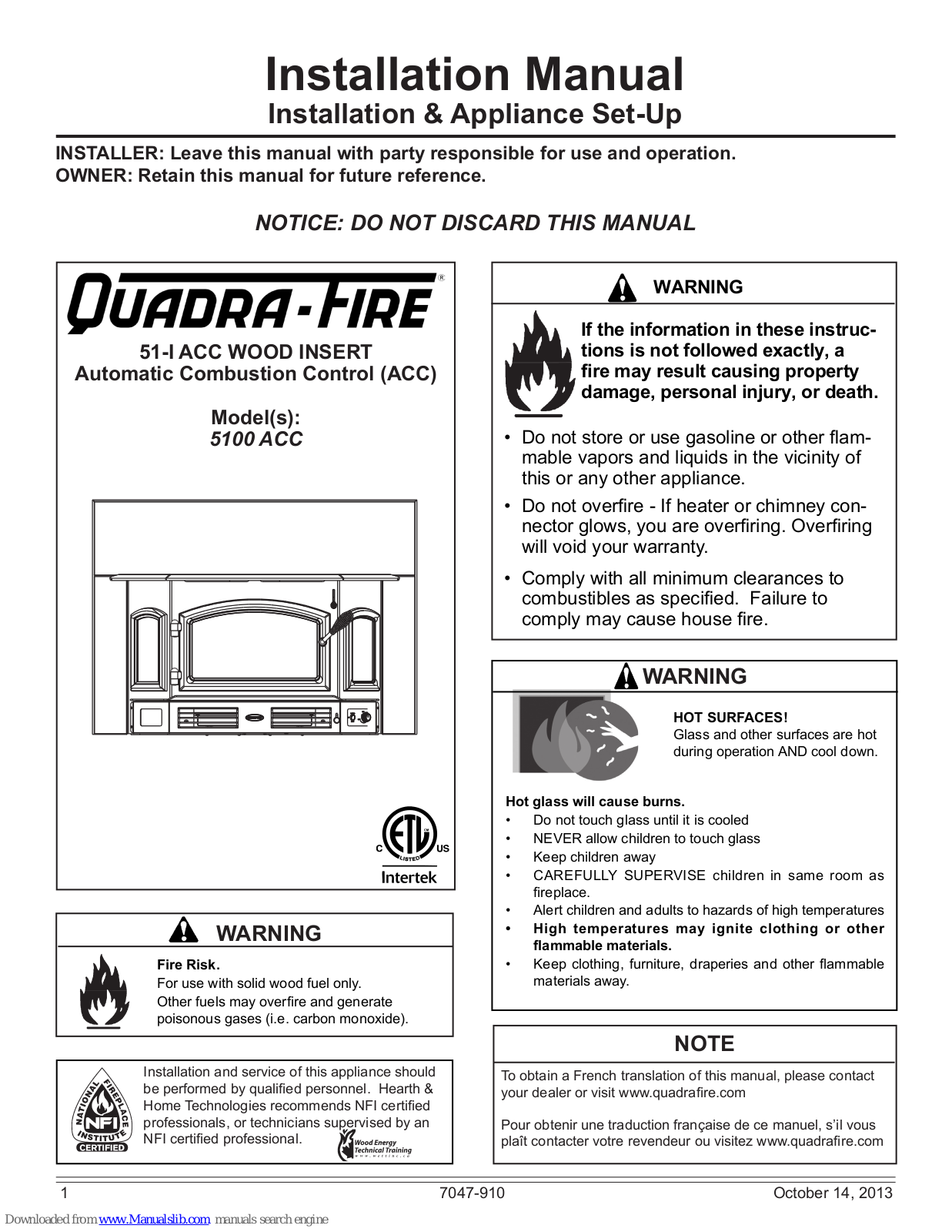 Quadra-Fire 5100 ACC, 5100 I-ACC Installation Manual