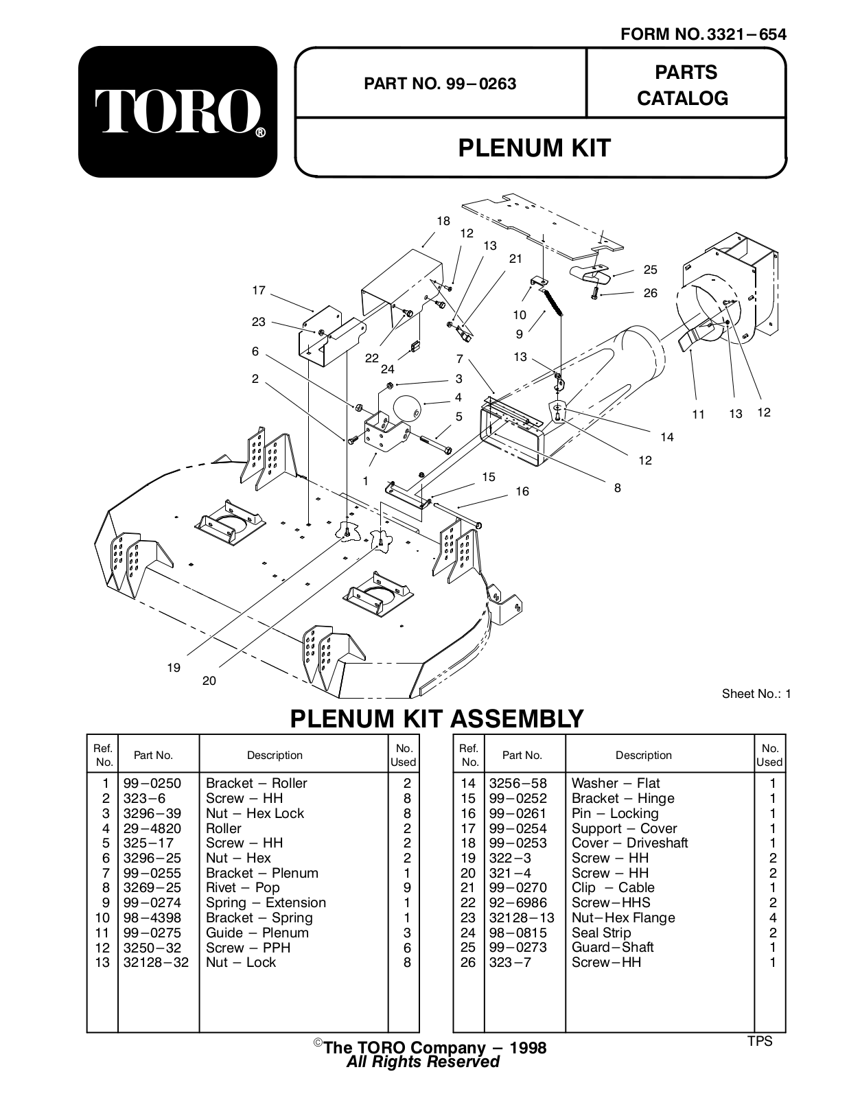 Toro 99-0263 Parts Catalogue