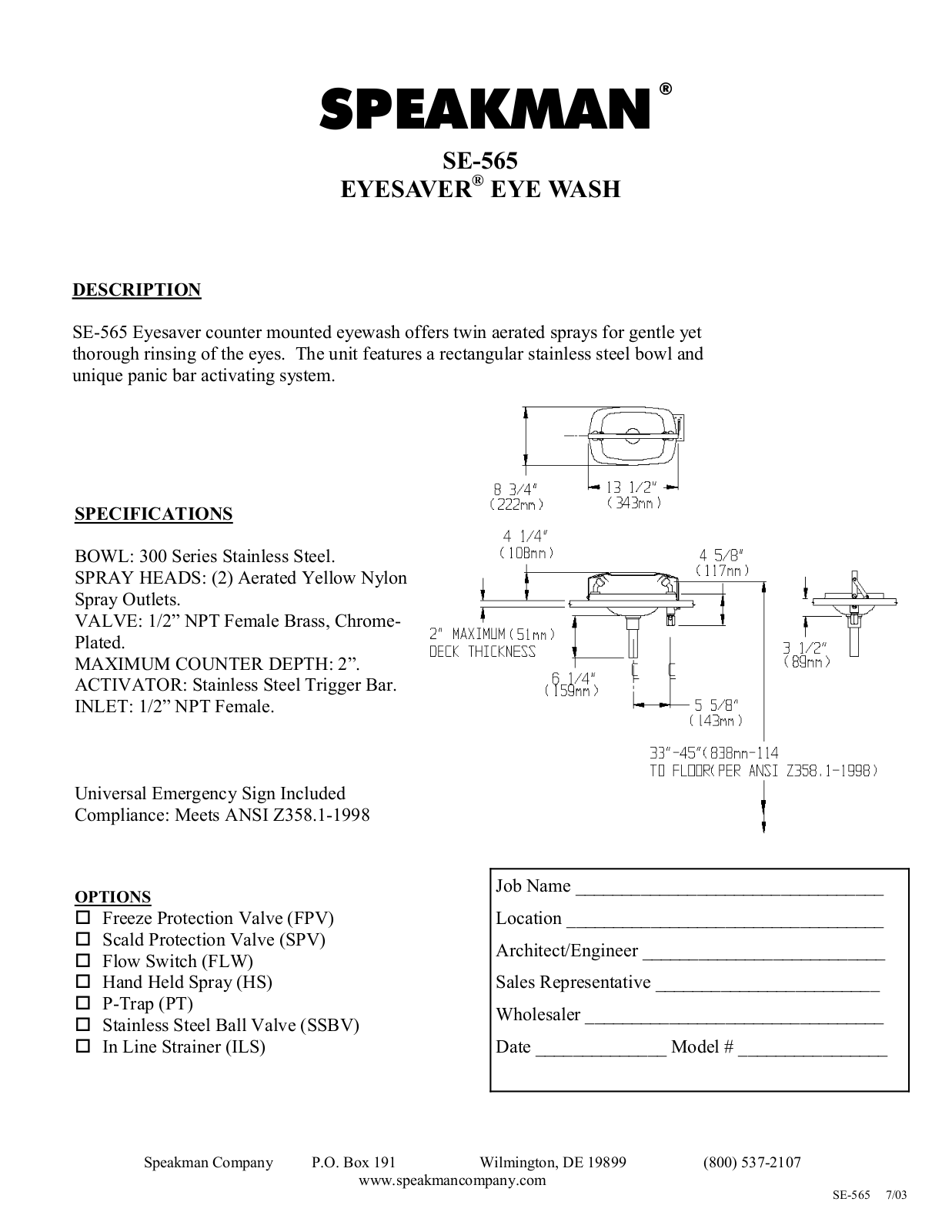 Speakman SPK1379 Specifications - ManualMachine.com