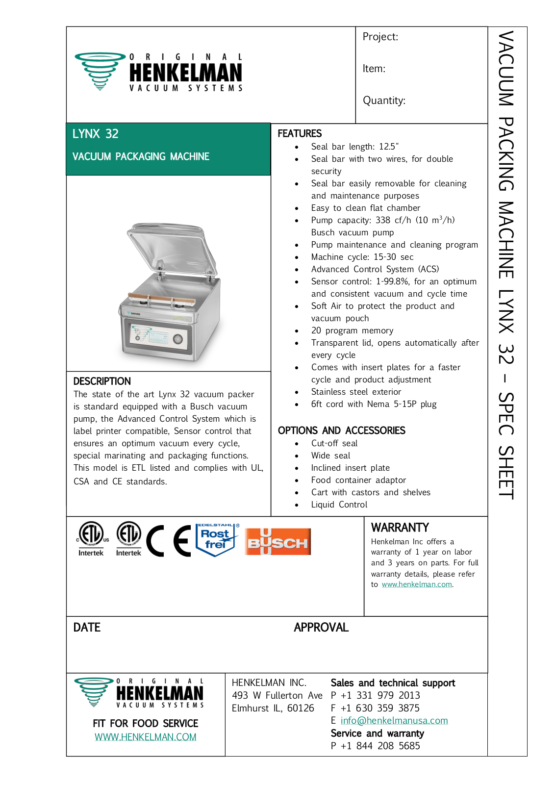 Henkelman Lynx 32 Specifications