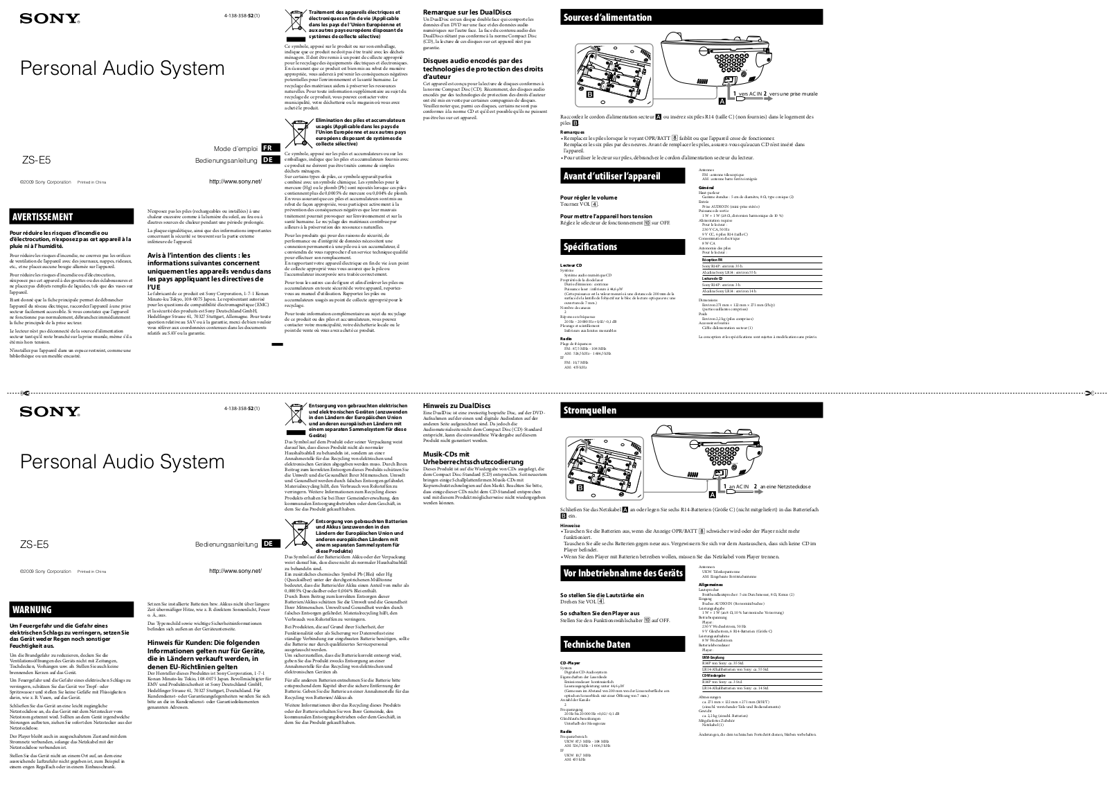 SONY ZS-E5 User Manual