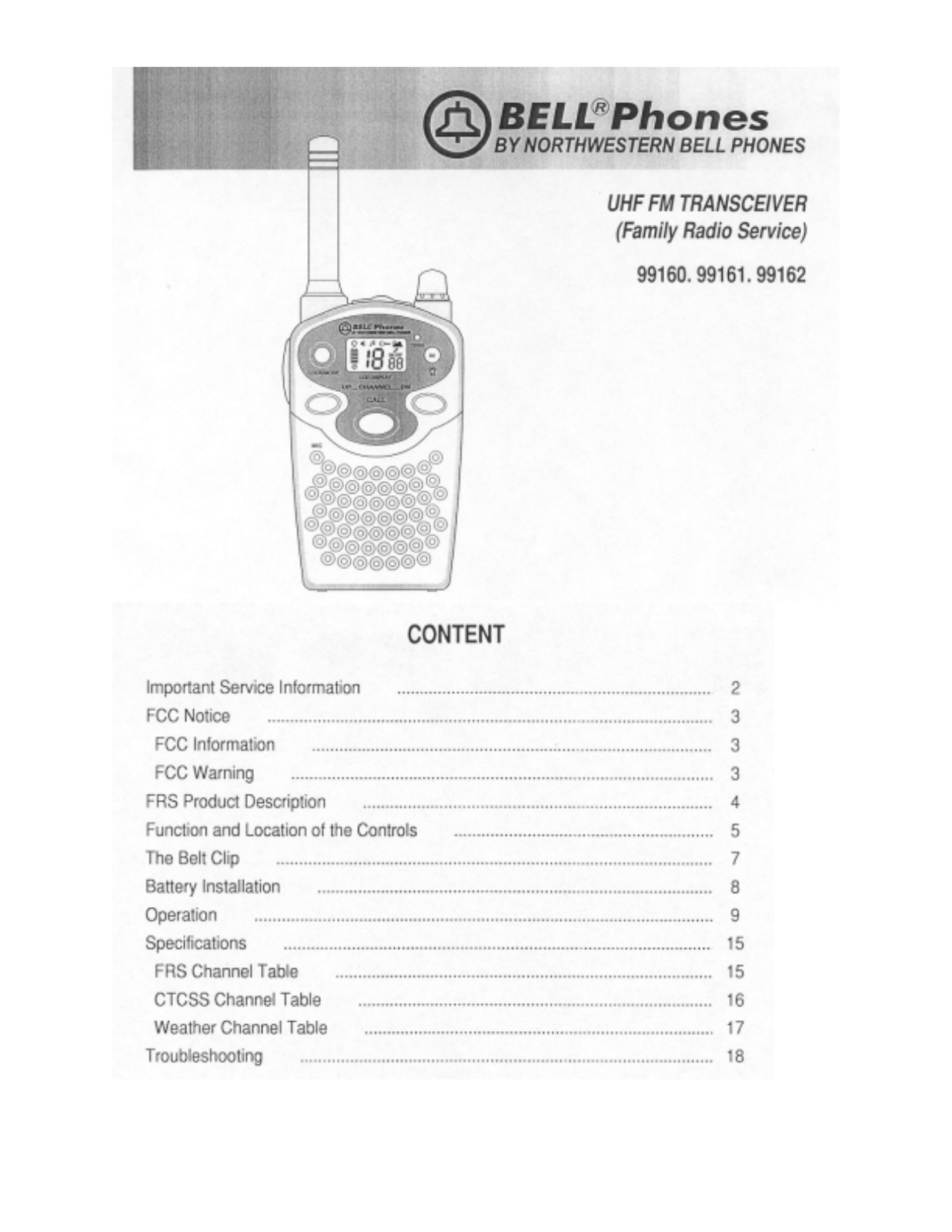 Unical FRS99160 User Instructions