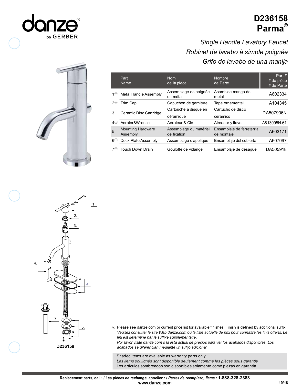 Gerber D236158, D236158BN Part List