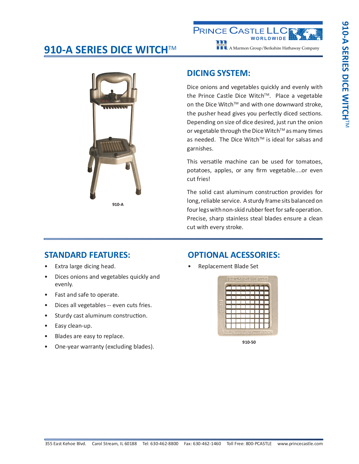 Prince Castle DICE WITCH, 910-A Specifications